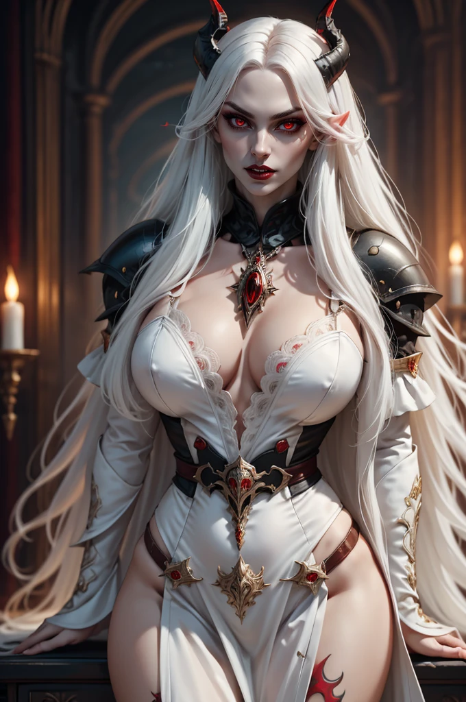 ((Detailed face)),((Mucha's style)),(vulgar),(portrait),huge breasts, Raised ,sexual excitement, The look of ecstasy,having after sex,half-up bouffant,(arms behind back:1.2),((addiction to sex))((Medieval fantasy Female knight )),Wearing sexy heavy armour,(high position:1.6),((American photo)), Kelly is a beautiful German woman, (((White Hair))), (((Demon Horns))), in the style of a Heavy Metal magazine cover, sexy barbarian, high detail face, high detail skin, fit athletic body, Heavy Metal aesthetic, ((tattoos)),walking with determination, (wearing weapons and explosives), ((extravagant breasts)), Large breast:1.8, heavy intense makeup, ((bodybuilder abs)), Futuristic sci-fi post-apocalyptic world, beautiful female evil creatures, madmax movie ,brutal violent dark cyberpunk dramatic background, high quality, masterpiece, realistic photo, intricately detailed, 8k, HDR, shallow depth of field, wide light, high contrast, backlight, light flares, chromatic aberration, sharp focus, RAW color photo, looking at the camera, erotic pose,(work of art, best qualityer:1.2), standing alone, 1 girl, salliemay, red skinned, ssmile, gazing at viewer, hand on hip, hair over one eye, hypdertailed, yellow sclera, torn garments, top cut, short shorts, waist belt,8k, masterpiece, Best Quality, photorealistic, raw photo, ultra high definition, 1 woman, ((Red eyes:1.4)), long messy black hair, Pale skin, deep blush, medium breasts, low-cut transparent dress with lace trim, black lace choker with diamond pendant, sitting at a desk, sad expression, head tilted down, eyes looking at the viewer, Mouth slightly open, (black lipstick:1.4), Medieval castle wall background, sweaty body, shiny body, wet body