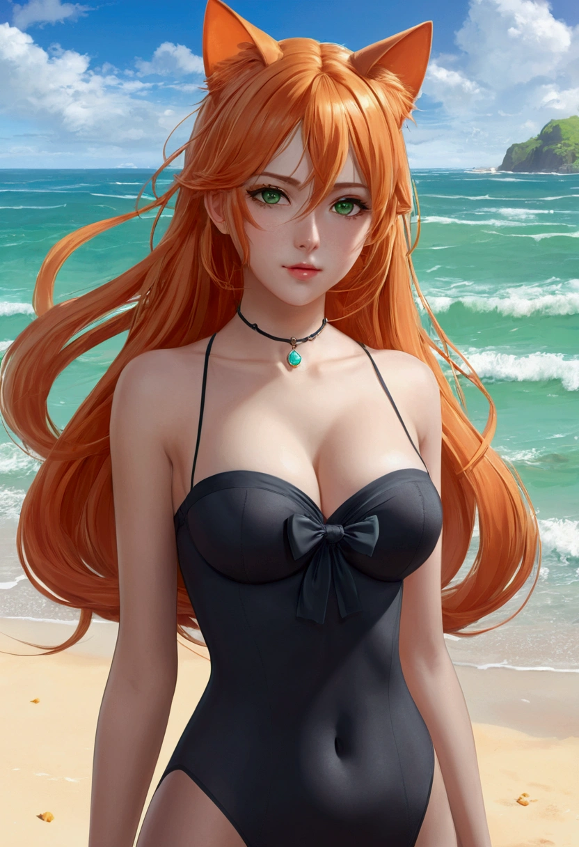 anime girl with long orange hair standing on beach near ocean, green eyes detailed digital anime art, cat ears, , anime girl with long hair, smooth anime cg art, anime girl with long hair, average breast size, digital anime art, artwork in the style of guweiz, beautiful anime portrait, photorealistic anime girl render, beautiful anime girl, advanced digital anime art, pantyhose, guweiz on artstation pixiv upscale HD UHD HQ
