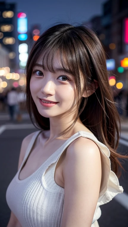 a young japanese woman in her 20s, beautiful detailed eyes,口を開けて笑う、 beautiful detailed lips, extremely detailed skin, detailed gorgeous hair, smiling face, teeth showing:1.2, hair blowing in the wind, urban cityscape background, professional photographer, best quality, 4k, 8k, highres, masterpiece:1.2, ultra-detailed, realistic, photorealistic, photo-realistic:1.37, HDR, UHD, studio lighting, vivid colors, bokeh