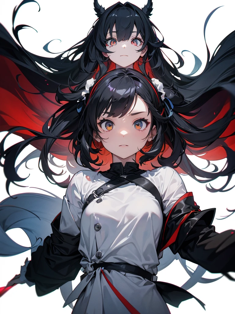 (Left and right split themes:1.0),No gap and heterochromia,((Two Tone Hair:1.2)),(Chiaroscuro:1.2),(左~ sideは黒い髪と赤い目です,右~ sideは白い髪と青い目です:1.2), and sketch (Character design sheet, same characters, whole body, Three-View, front, ~ ~ ~ ~ ~ side, return),(Very bright:1.1), White Background, [1 girl:7], (Tilt your head:1.2), ([sketch|watercolor \(Moderate\)]:1.15),Chaotic abstract background, Vector Trace, グラデーションブレンディング and whole body, Artistic elements add depth to the work. The overall atmosphere is creepy and nightmarish....., With a unique artistic touch. This movie is、The dark and crazy world of horror movies depicted in HD., Evoke visual stimuli and aesthetic sense, that will terrify and excite the audience....,watercolor画, （Lightless, Eyes without highlights, evil eye, Ugly person with white eyes, that&#39;Red eyeliner）,whole body絵, Wearing a maid outfit （Gradient braided hair, (Light purple hair), (Ink blotches:1.1), (pale:1.2),(Light purple:1.2),(Light green:1.2)　Adult features,expensive, wear black tights,Green Eyes, The skin is hidden　and maid, The background is a dark and desolate landscape, Horror movie atmosphere. Her figure is very beautiful, Emphasizing the dark and crazy elements. Skillfully expressing the effects of light and shadow, detailed, The face and expression of the black costume are also carefully drawn.....,