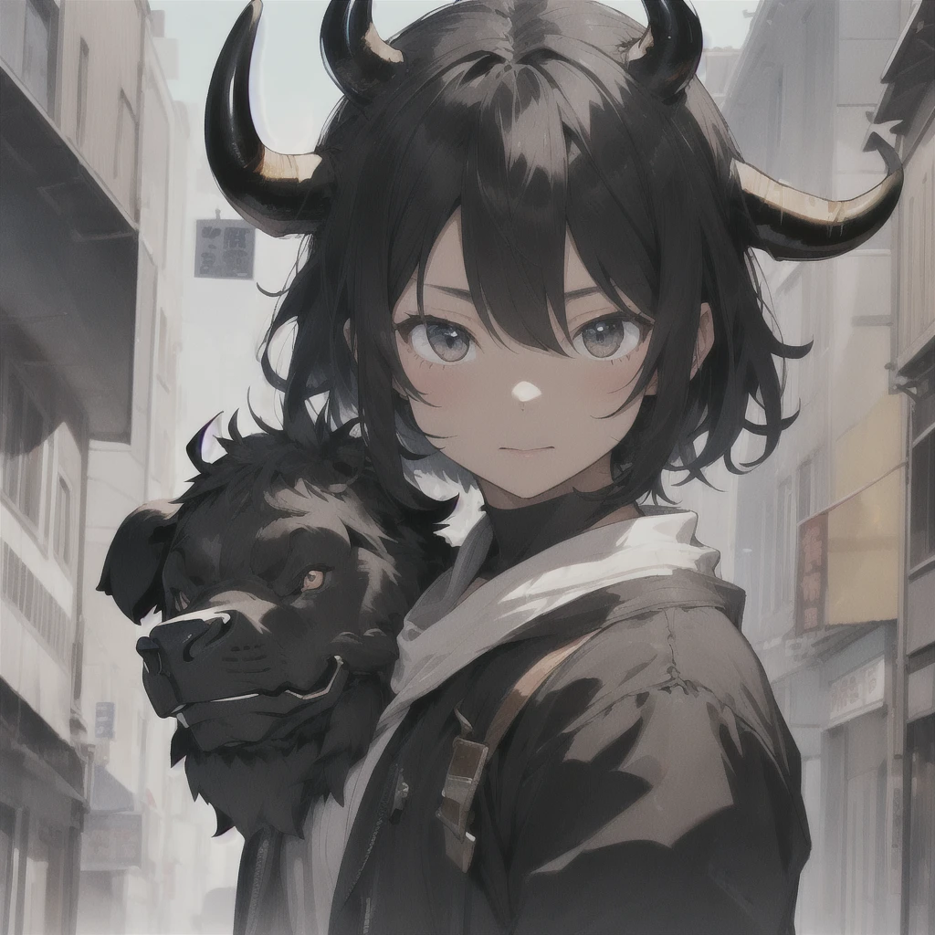 Bull head,Humanoid,strong,Bull head怪,black fluff,skin