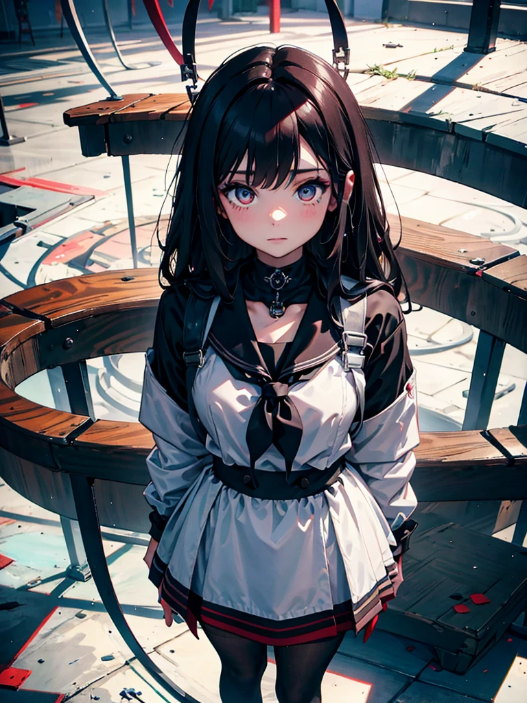 v5lcn style,Ink Art,(Highest quality,Tabletop:1.2),(Black and white comic core:1.1),(extremely high contrast),Dark ink,One Girl,Black-haired,Shadow on face、8k,solve,high school girl,Sailor suit,
