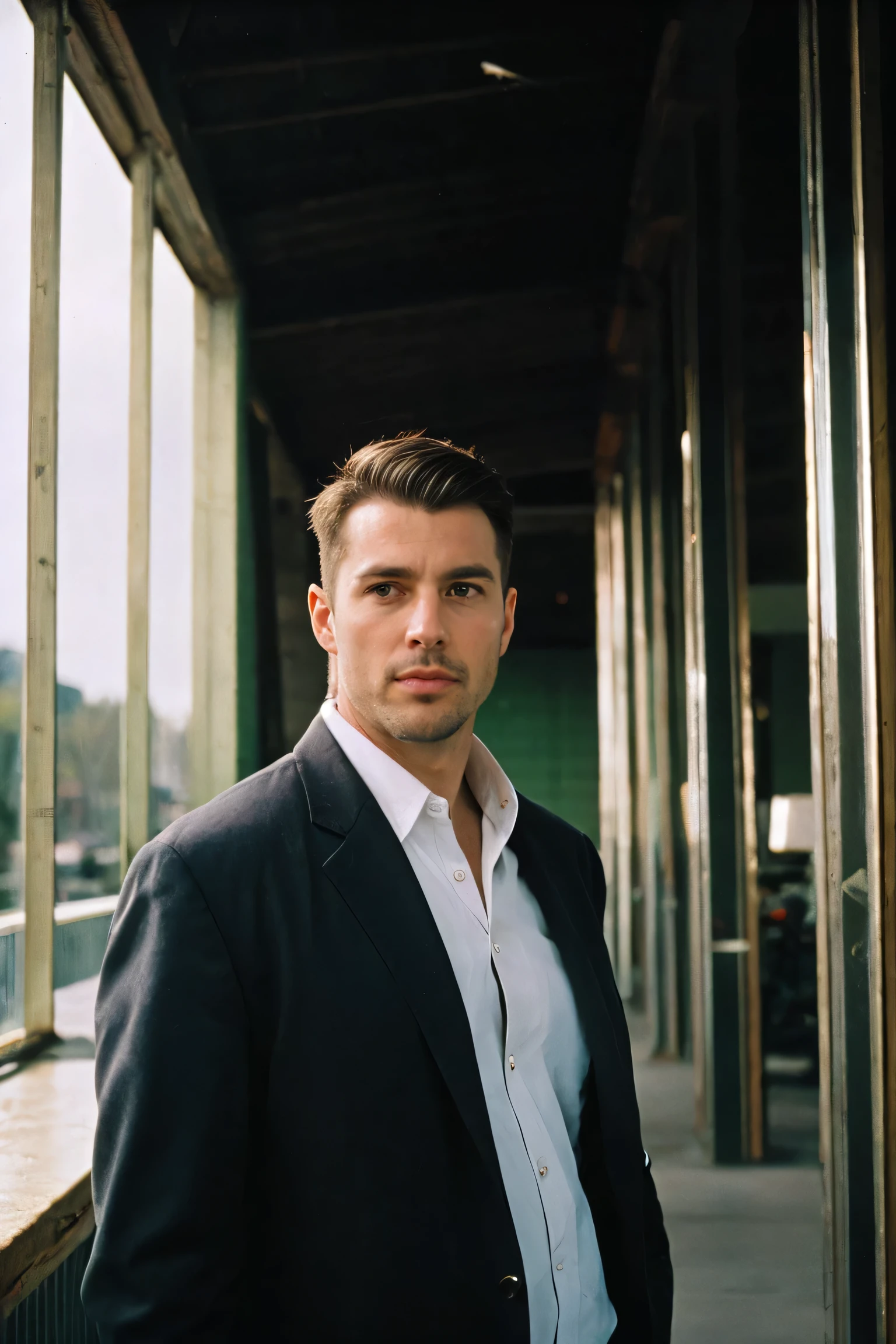 Wide Shot, natural light, analog film photo, Kodachrome ,handsome men 