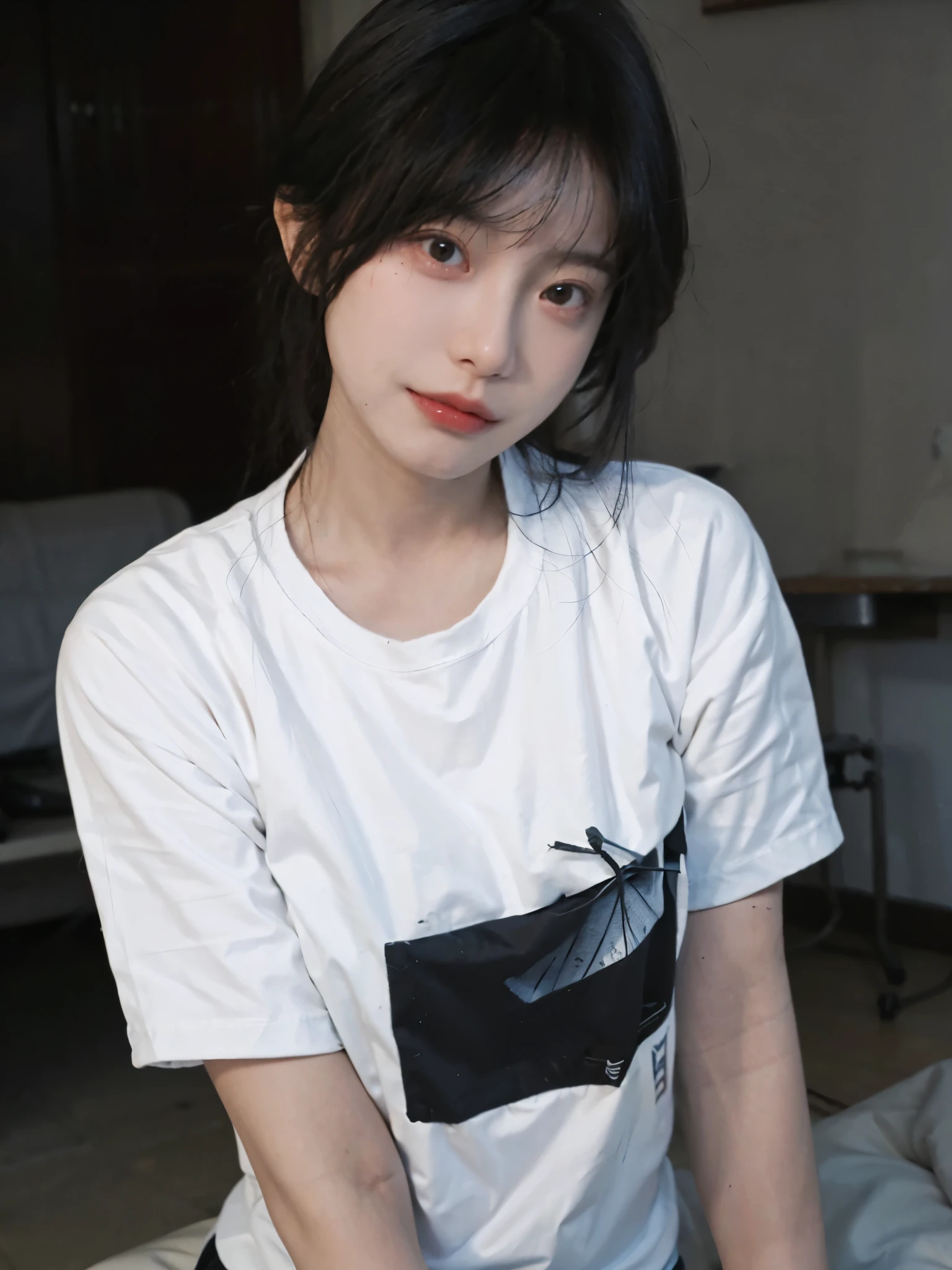 Best quality，masterpiece，Ultra-high resolution，（Photo Realism:1.4)，Girl，Sexy，cute，（T-Shirt:1.2），（Big breasts:1.3)，（whole body：1.4）