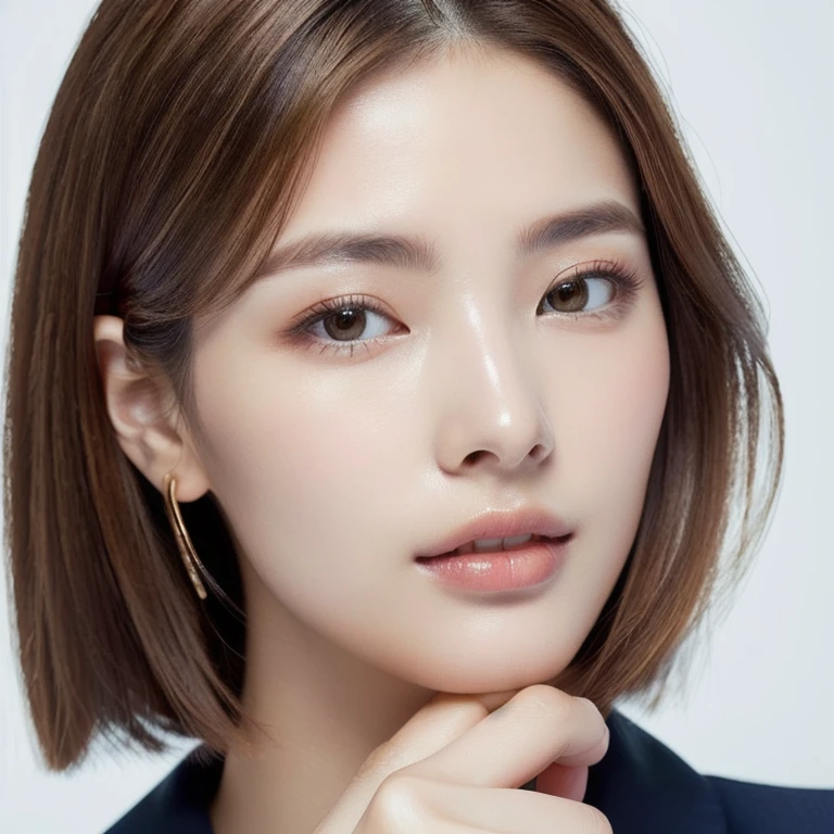 (masterpiece,best quality:1.4),(8k,raw photo,photo realistic:1.2),shiny skin,detailed skin,detailed face,detailed eyes,1girl, (((Japanese woman))), beautiful face, ( masterpiece , ultra Detailed ) , (((photo reality))), (((photo))), (((real))), (((haircut of uniform length))), straight hair, (((long hair))), (((brown hair))), (((brown eyebrows))), thin eyebrows, Downturned eyes, Sensual eyes, Pointy nose, delicate chin, alabaster skin, milky skin, Oblong face, (((looking at viewer)))