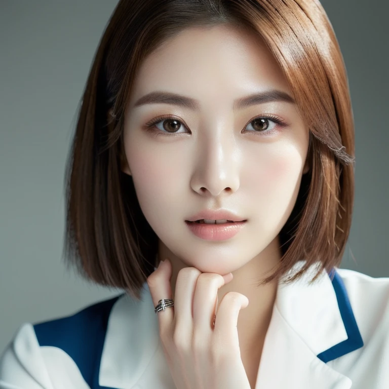 (masterpiece,best quality:1.4),(8k,raw photo,photo realistic:1.2),shiny skin,detailed skin,detailed face,detailed eyes,1girl, (((Japanese woman))), beautiful face, ( masterpiece , ultra Detailed ) , (((photo reality))), (((photo))), (((real))), (((haircut of uniform length))), straight hair, (((long hair))), (((brown hair))), (((brown eyebrows))), thin eyebrows, Downturned eyes, Sensual eyes, Pointy nose, delicate chin, alabaster skin, milky skin, Oblong face, (((looking at viewer)))