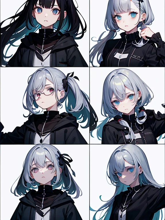 (Left and right split themes:1.0),No gaps,Heterochromia iridis,((Two Tone Hair:1.2)),(Chiaroscuro:1.2),(左~ sideは黒い髪と赤い目です,右~ sideは白い髪と青い目です:1.2), and sketch (Character design sheet, same characters, whole body, Three-View, front, ~ ~ ~ ~ ~ side, return),(Very bright:1.1), White Background, [1 girl:7], (Tilt your head:1.2), ([sketch|watercolor \(Moderate\)]:1.15),Chaotic abstract background, Vector Trace, グラデーションブレンディング and whole body, Artistic elements add depth to the work. The overall atmosphere is creepy and nightmarish....., With a unique artistic touch. This movie is、The dark and crazy world of horror movies depicted in HD., Evoke visual stimuli and aesthetic sense, that will terrify and excite the audience....,watercolor画, （Lightless, Eyes without highlights, evil eye, Ugly person with white eyes, that&#39;Red eyeliner）,whole body絵, Wearing a maid outfit （Gradient braided hair, (Light purple hair), (Ink blotches:1.1), (pale:1.2),(Light purple:1.2),(Light green:1.2)　Adult features,expensive, wear black tights,Green Eyes, The skin is hidden　and maid, The background is a dark and desolate landscape, Horror movie atmosphere. Her figure is very beautiful, Emphasizing the dark and crazy elements. Skillfully expressing the effects of light and shadow, detailed, The face and expression of the black costume are also carefully drawn.....,