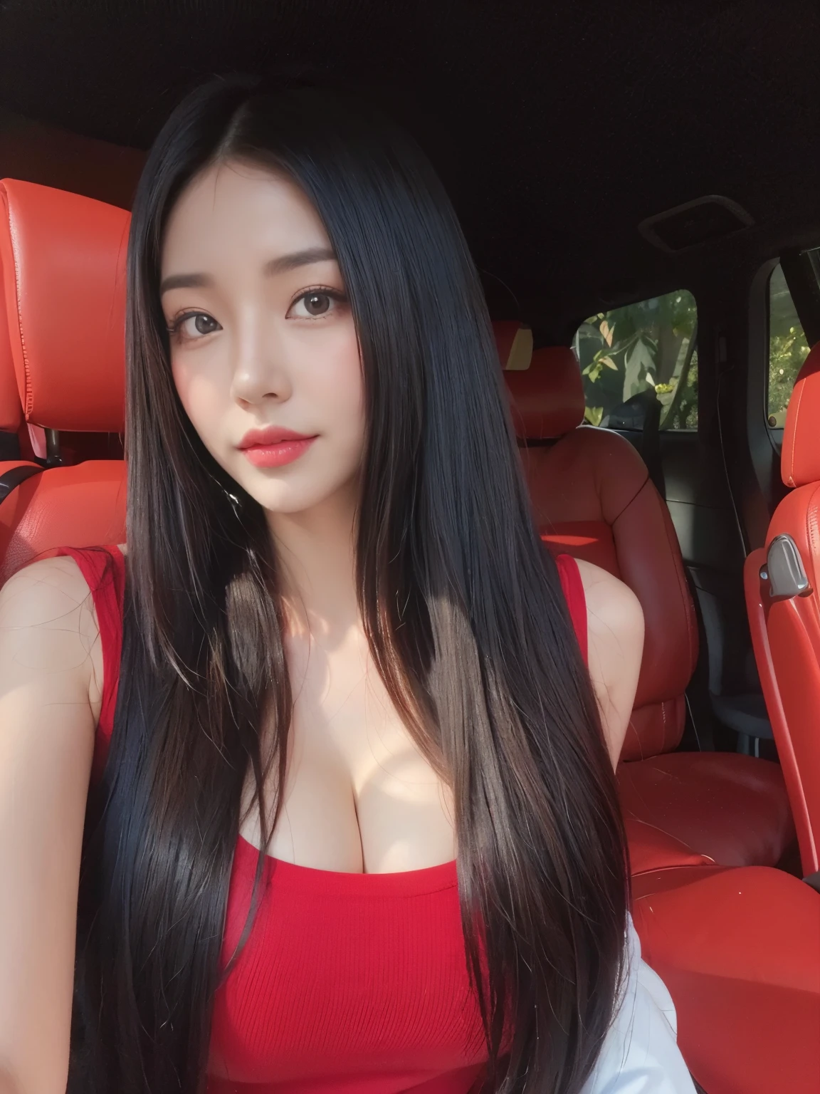 (Realistic, Photorealistic: 1.37), (Masterpiece, Best Quality: 1.2), (Ultra High Resolution: 1.2), (RAW Photo: 1.2, shots on Nikon), (Sharp Focus: 1.3), (Face Focus: 1.37), (Ultra Detailed CG Unified 8k Wallpaper: 1.2), (Beautiful Skin: 1.2), (pale Skin: 1.3), (Hyper Sharp Focus: 1.5), (Ultra Sharp Focus: 1.5), ( Beautiful pretty face: 1.3), (super detailed background, detail background: 1.3), break, very cute and beautiful Japan pictures of woman, (sexy model), professional attire, (22 years old: 1.1), portrait of a girl with a bright smile, upper body image, When viewed from the front, the composition is symmetrical, (Studio lighting: 1.3), (Cinematic lights: 1.3), (backlight: 1.3), dim lighting, lighting that covers the whole body, (looking straight at you, standing:1.3, arms down:1.3, random, model pose), break, (shiny-brown half up thin hair: 1.2), dark brown eyes, upturned eyes, beautiful eyes, princess eyes, ((brown hair:1.3)), single hair, bangs, Hair between eyes, Long hair, curby, abs, perfect abs, (gigantic-breast;1.37, big breast:1.37, big cleavage:1.37), (thin waist: 1.15), (detailed beautiful girl: 1.4), (bare shoulder, Chest squeezed together, View viewer, (blue camisole:1.3, black box-long-skirt:1.3, teacher fashion style, attractive look), Solo, Parted lips, pink lips, (shiny skin), sweat, (school room background:1.5), (light seductive smile:1.25), ((Perfect Female Body)), (Upper Body Image:1.3), Frame the Head, Perfect Anatomy, Perfect Proportions, 8.5 Life-Size, Face Focus, Ultra Realistic Photo, Hyper Sharp Image, Hyper Detail Image,