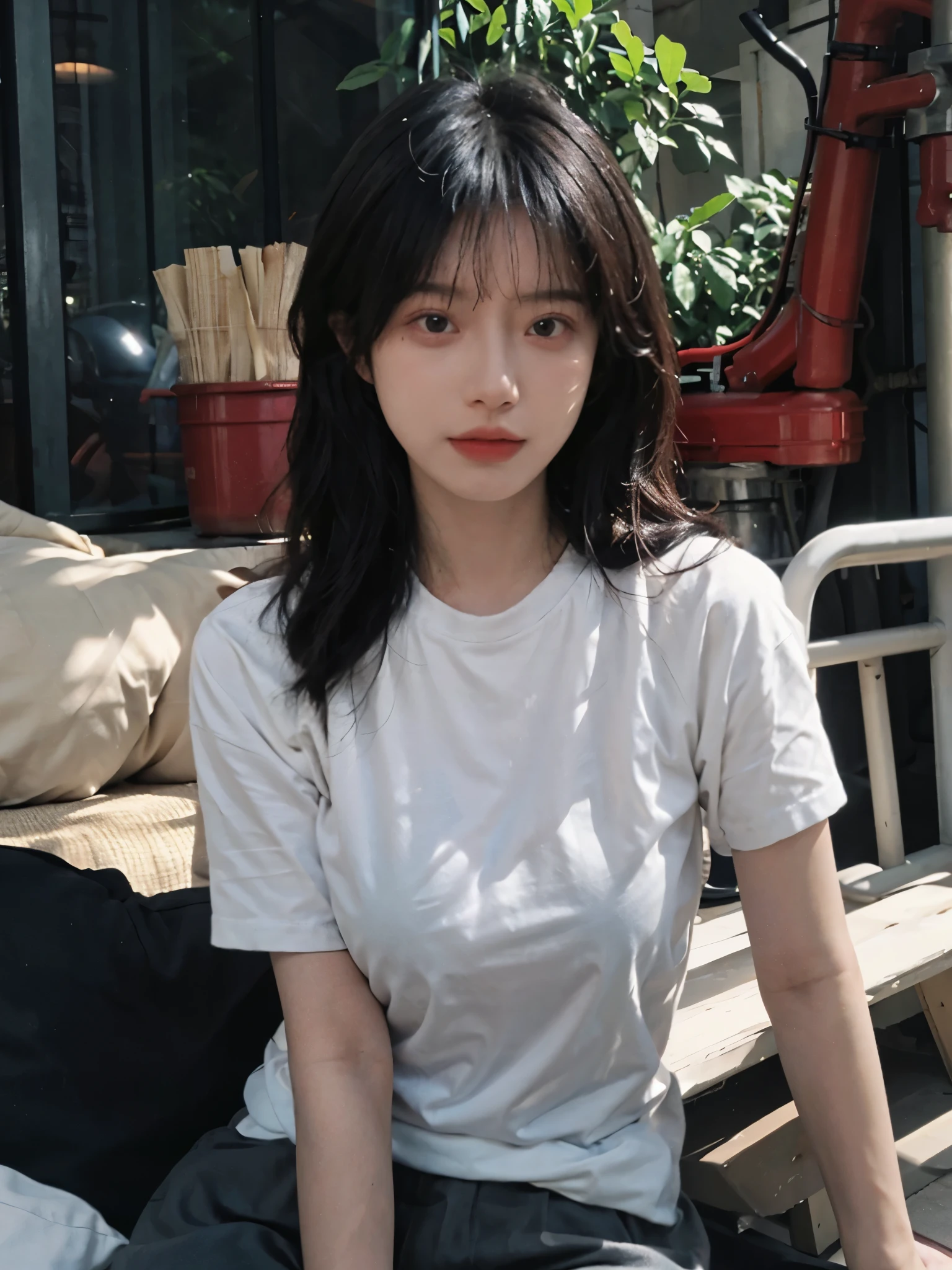 Best quality,masterpiece,Ultra-high resolution,(Photo Realism:1.4),Girl,Sexy,cute,(T-Shirt:1.2),(Big breasts:1.3),(whole body:1.4)