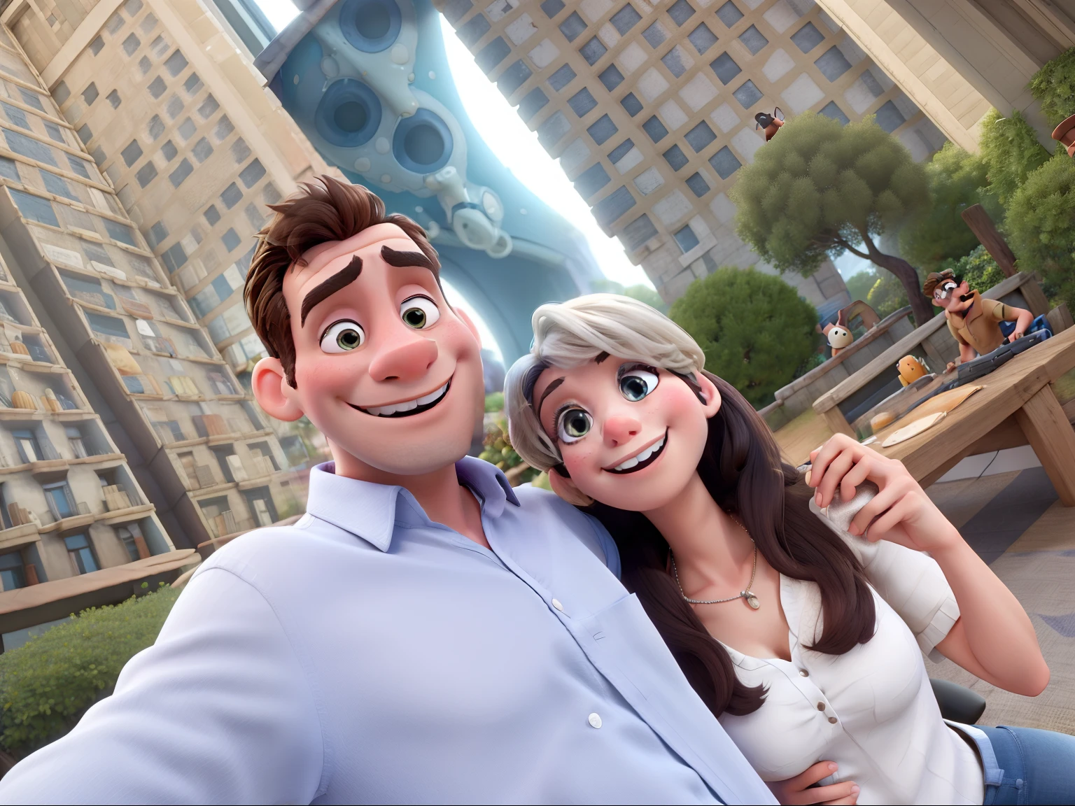A couple in great quality and definition in the style of Disney pixar