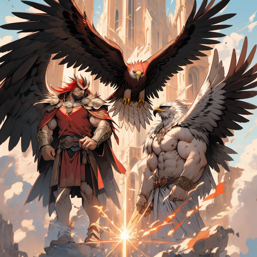 Hawkman,Wearing Mage robe ,Red Hawk,Eagle feathers,robe,magestaff,, Anthropomorphic Mage Eagle,Anime Concept Art,Red Hawk法师, ((Top quality))、((masterpiece))、((Extremely detailed)),(High sharpness,Extremely detailed),masterpiece, High Detail, (high resolution, Extremely detailed), Movie Lighting, Motion Blur, Ray Tracing, reflected light, masterpiece, best quality, high quality, Anatomically correct, Textured Skin, High Details, Super Detail