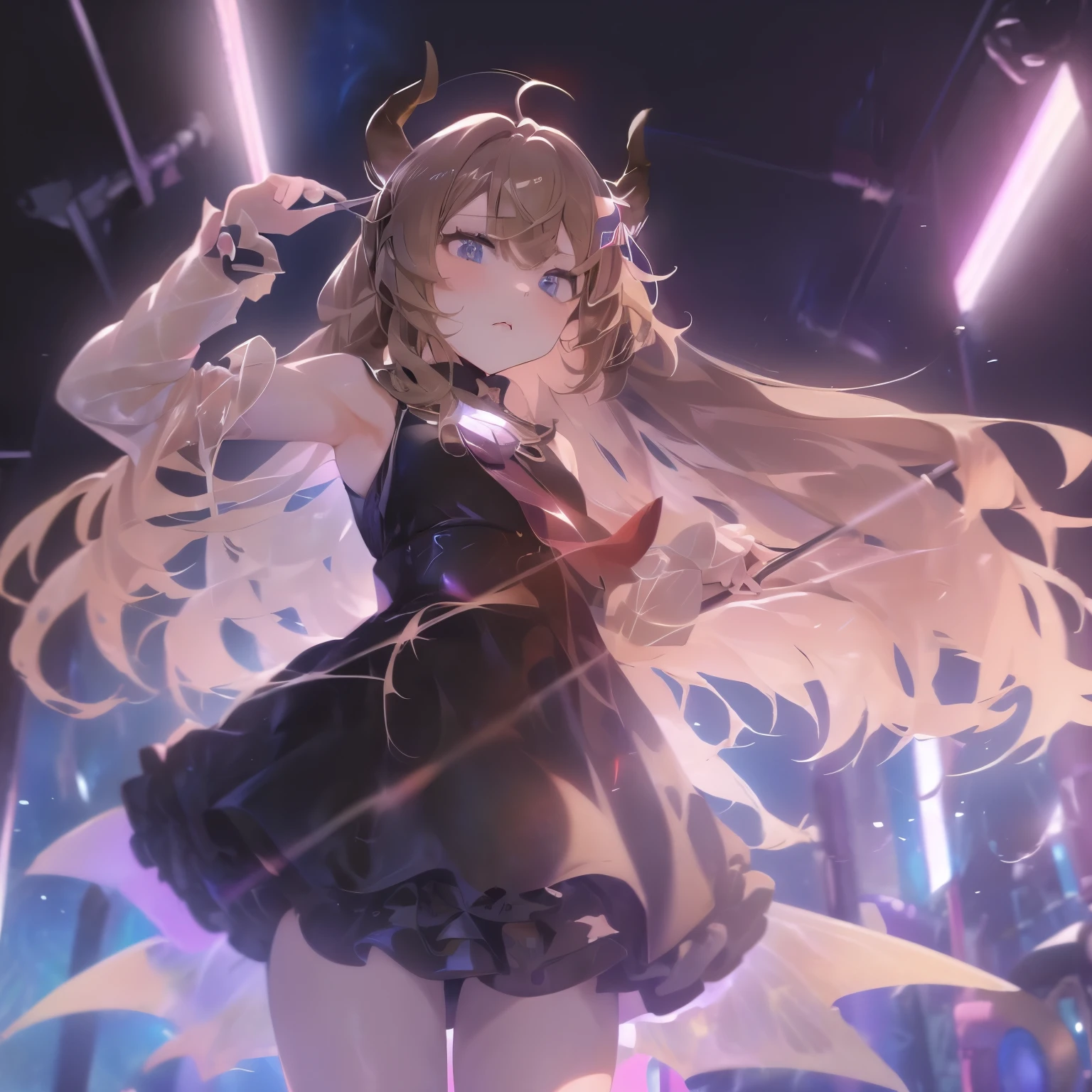 Horns、穿着带有骷髅的裙子的Anime Girl, ((Light brown hair))(ta in a skirt, gothic maiden Anime Girl, 穿着漂亮裙子的可爱Anime Girl, Anime cute art style, Anime Girl wearing a black dress, Night Core, (Anime Girl), Anime style 4k, Little curvy loligh-quality anime art style, Anime Girls, demon Anime Girls