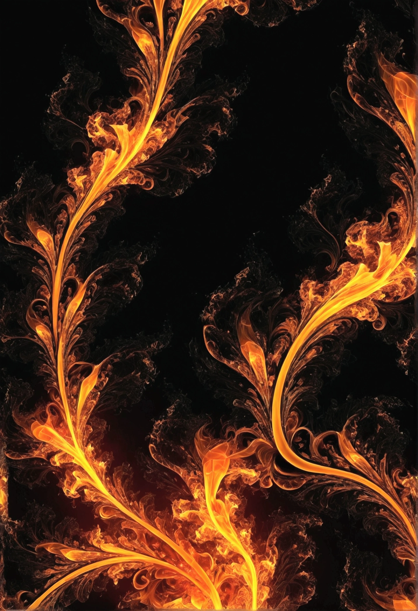 Fire closeup on black background and black background, flame fractal, Highly detailed generative art, Flame texture, intricate overlay flames imagery, Hell background, abstract paintings. 8K, fractal fire background, swirling flames in background, Paint pours smoke, swirling fire, digital art 4k unsettling, some smoke and fire, houdini algorithm generative art，fluids, Black Flame