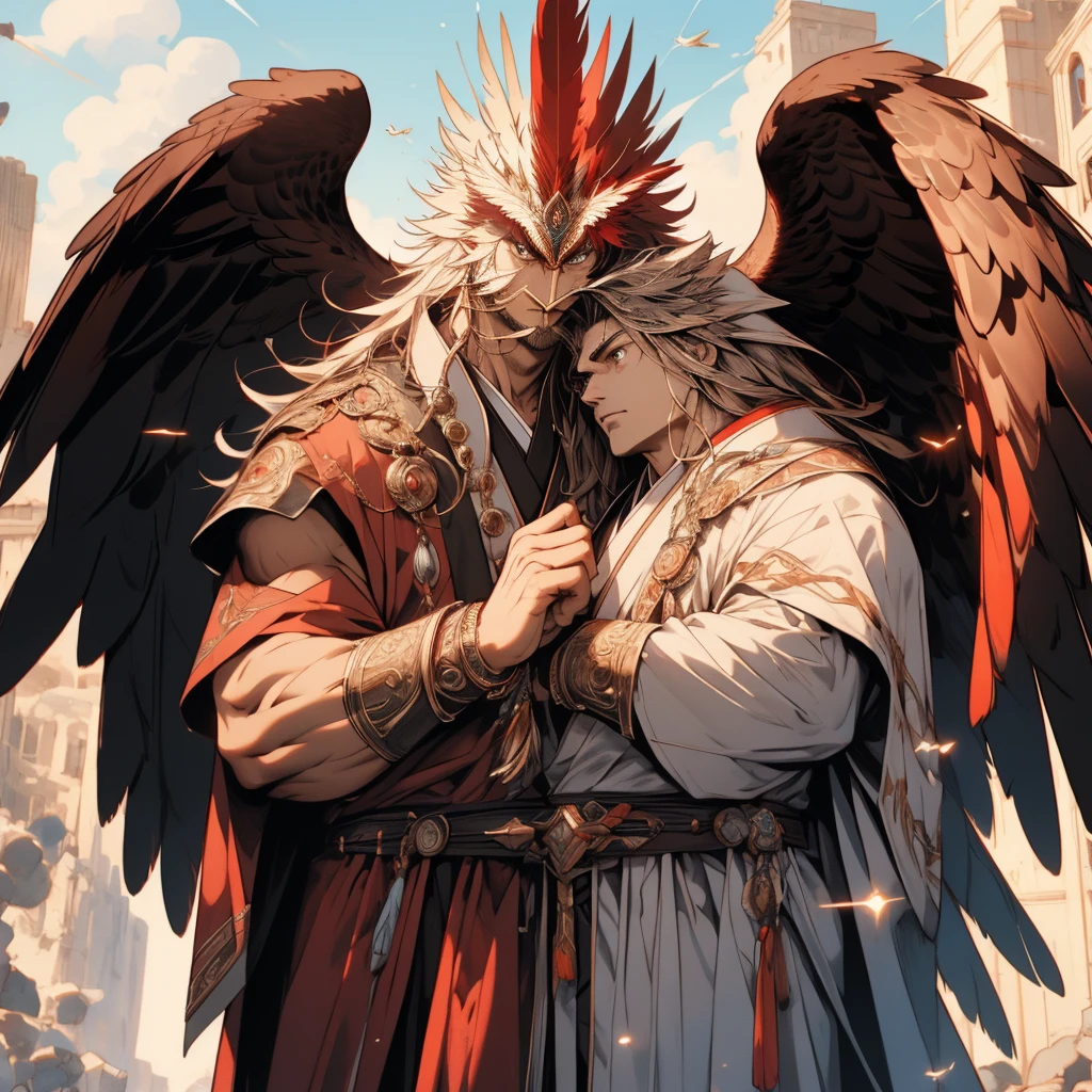 Hawkman,Wearing Mage robe ,Red Hawk,Eagle feathers,robe,magestaff,, Anthropomorphic Mage Eagle,Anime Concept Art,Red Hawk法师, ((Top quality))、((masterpiece))、((Extremely detailed)),(High sharpness,Extremely detailed),masterpiece, High Detail, (high resolution, Extremely detailed), Movie Lighting, Motion Blur, Ray Tracing, reflected light, masterpiece, best quality, high quality, Anatomically correct, Textured Skin, High Details, Super Detail