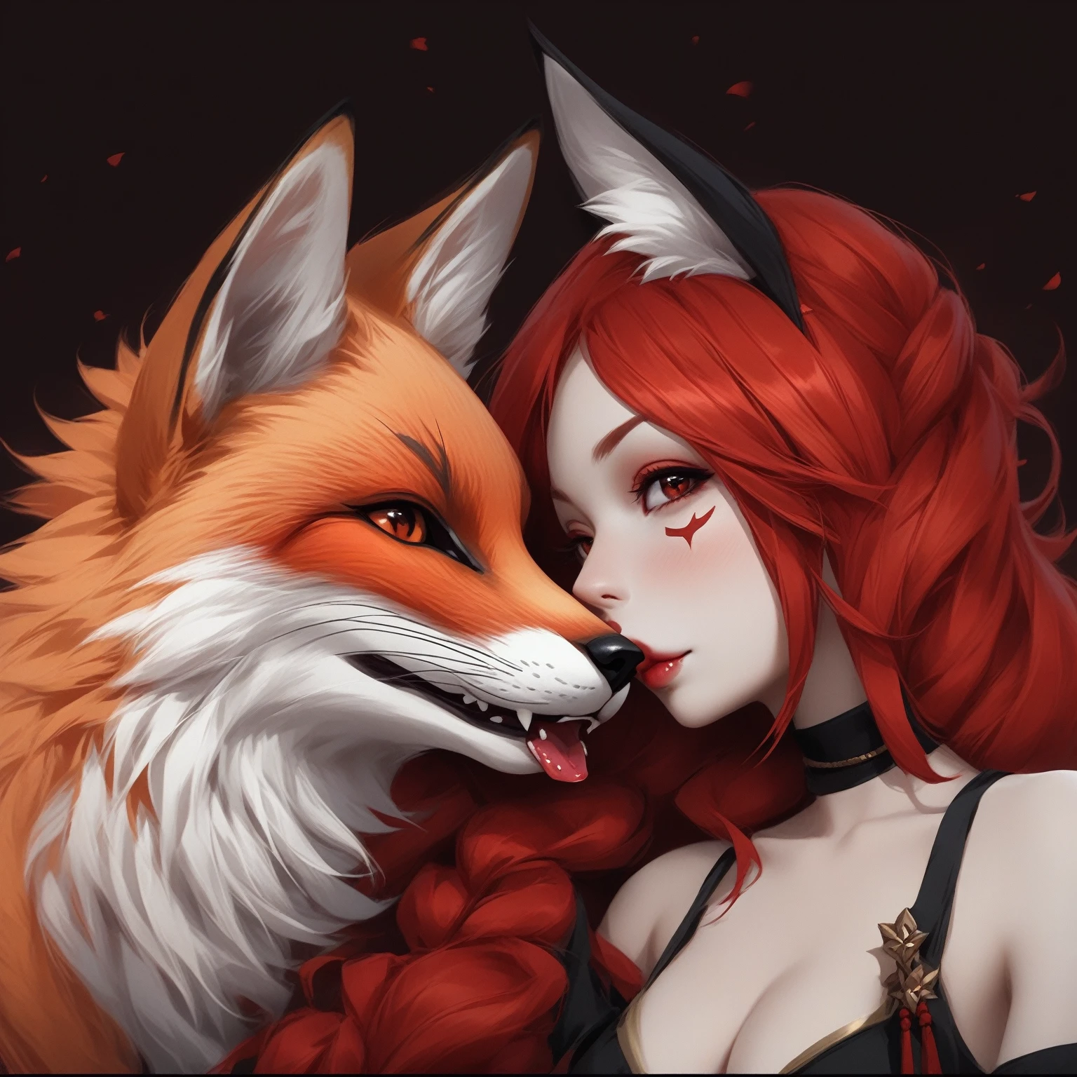 there is a woman with red hair and a fox face, fantasy fox love, foxes, vampire white fox, foxy, furry art!!!, foxgirl, fox nobushi, furry fantasy art, very very beautiful furry art, furry art, commission for high res, anthro art, deviant art, a beautiful fox lady, anthropomorphic fox, kitsune