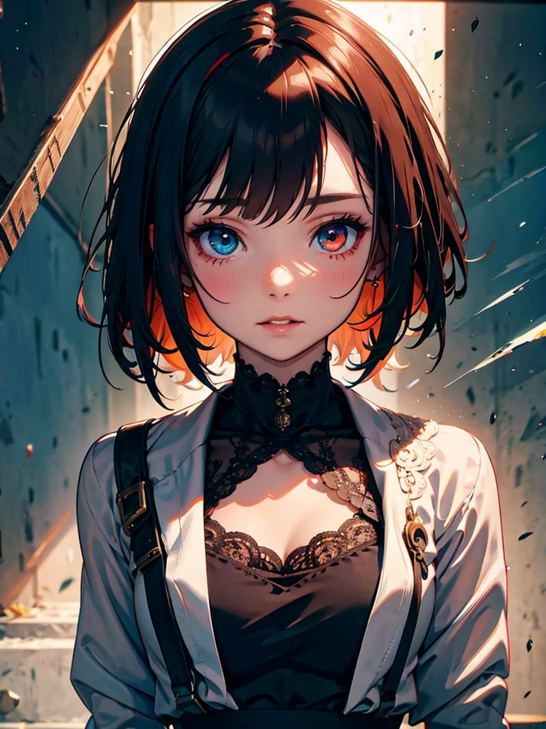 masterpiece, Anime stills, Intricate details, 超High resolution, 4K, High resolution, Eye Detail, (One girl, One boy,) split picture, duality, ((Face close-up)),(Left and right split themes:1.0),No gaps,Heterochromia iridis,((Two Tone Hair:1.2)),(Chiaroscuro:1.2),