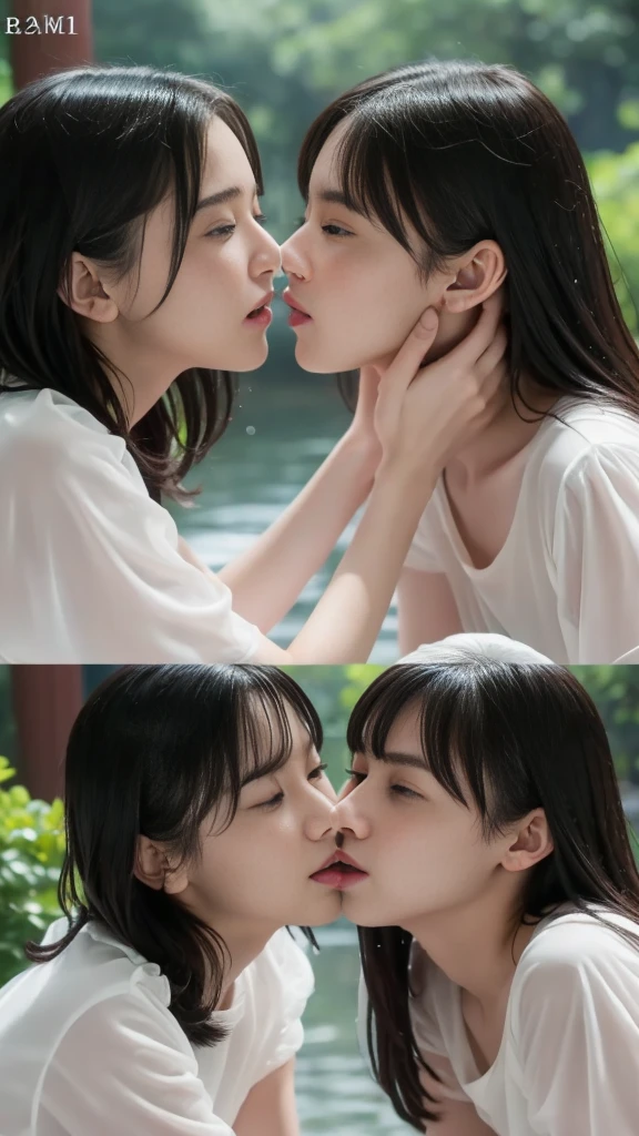 In the car、Sit in the passenger seat、View from the driver's seat、、ponytail、Female duo、Lesbian、See-through wet mini T-shirt、(Kiss the viewer:1.7)、(Intertwined tongues:1.5)、(masterpiece、Highest quality)、Clear images、cute、Soaking wet、((20-year-old woman:1.2))、Young and adorable Japanese face、Fresh Skin、8k、(Protruding nipples)、Sweaty、Beautiful skin quality、Beautiful belly button、Beautiful breasts、necklace、Earrings、Soft Breasts、(Kissing expression)、Dripping saliva、