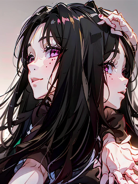 girl with both heads, Anime girl with long black hair and white shirt, Realistic anime style, Realistic anime style, Beautiful anime face images, Two beautiful anime girls, smooth cg anime art, digital anime art, beautiful anime pictures, detailed digital anime art, Realistic anime art style, Semi-realistic anime style, Anime style digital art, Anime style digital art, digital anime illustration,DSLR Photos, (8ก, 4K, Masterpiece),(Masterpiece, best quality), best resolution, (3 heads:1.5),Arms separated,arm circle, (Put your hands on your head...), (lower hand on ankle), (lower hand on leg), Full content in the frame, full body view, (four arms),(Multi-arm),(many hands), รูปร่างเพรียวบาง Masterpiece,best quality,best resolution,1 woman,many heads, upper body, smile, Facing the audience,big breasts,simple background,Beautiful face,Beautiful hair,beautiful eyes,beautiful body,Beautiful hands,conjoined twins