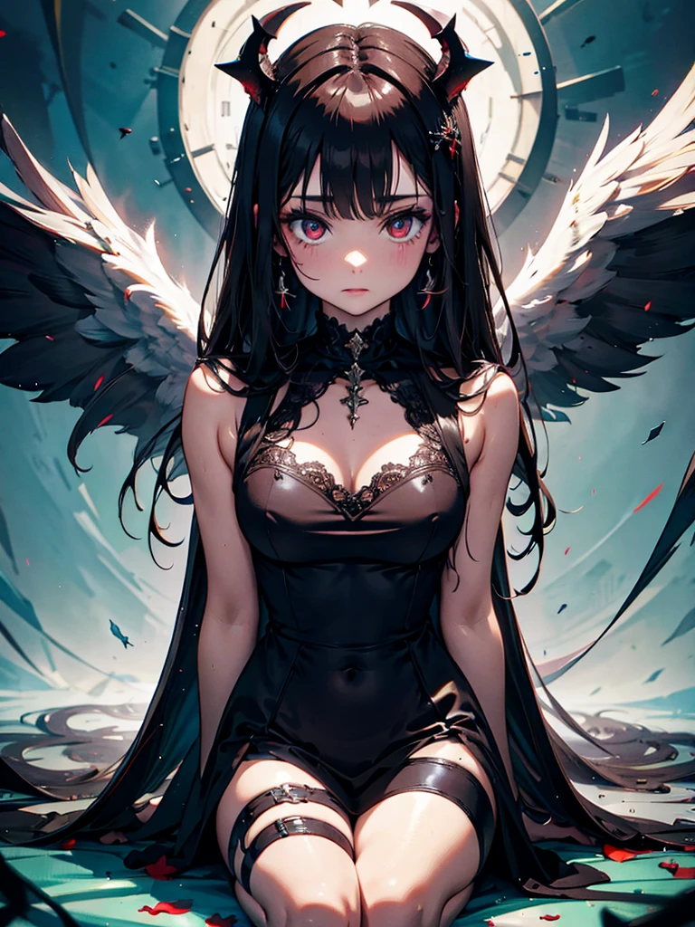 Half Angel、Split art style image depicting a devil in the other half,Forming a sharp contrast between purity and evil. The image is in high definition,With detailed features of angels and demons,Sharp focus,Vibrant colors, score_9,score_8_superior,score_7_superior,(masterpiece,Highest quality,Very detailed,so beautiful, Absurd)