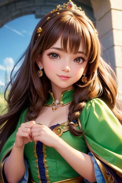 a close up of a doll, beautiful princess, brown- haired princess, beautiful female princess, beautiful Tiana, disney render, psmiling girl, art style, portrait of princess, in style of animation, adorable digital painting, anime, artstyle, photorealistic disney
