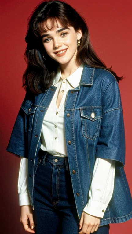 Isabelle Adjani wearing 90s style clothes and smiling