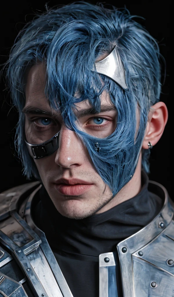 Man. Dark blue eye color. Blue hair. Bright skin. Knight. High Duke Knight. Looks at the viewer. Solo. 45 years. Pleasant facial features. Brutal. High. In the armor of a knight., 1200 PPI – Photographic resolution with greater central realism, Hyper-realistic, cinematic high-fidelity 16K UHD image resolution