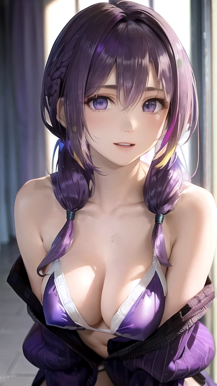 Hatsune Miku,The bikini area is small,sexly,Bikini white,The body is thin,Small breasts,Age 25,Beautiful whole body style,(masterpiece, Highest quality, Beautiful quality),(Hair color is light purple:2.0),Sexy body,Beautiful eyes drawn in detail
