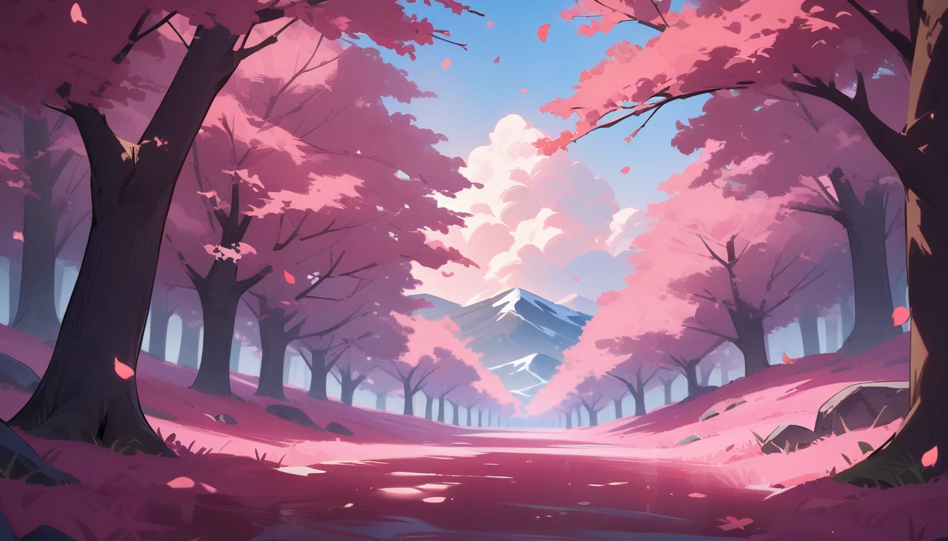 (landscape),empty colorfull Japanese cherry forest,falling leaves,masterpiece,newest,sensitive