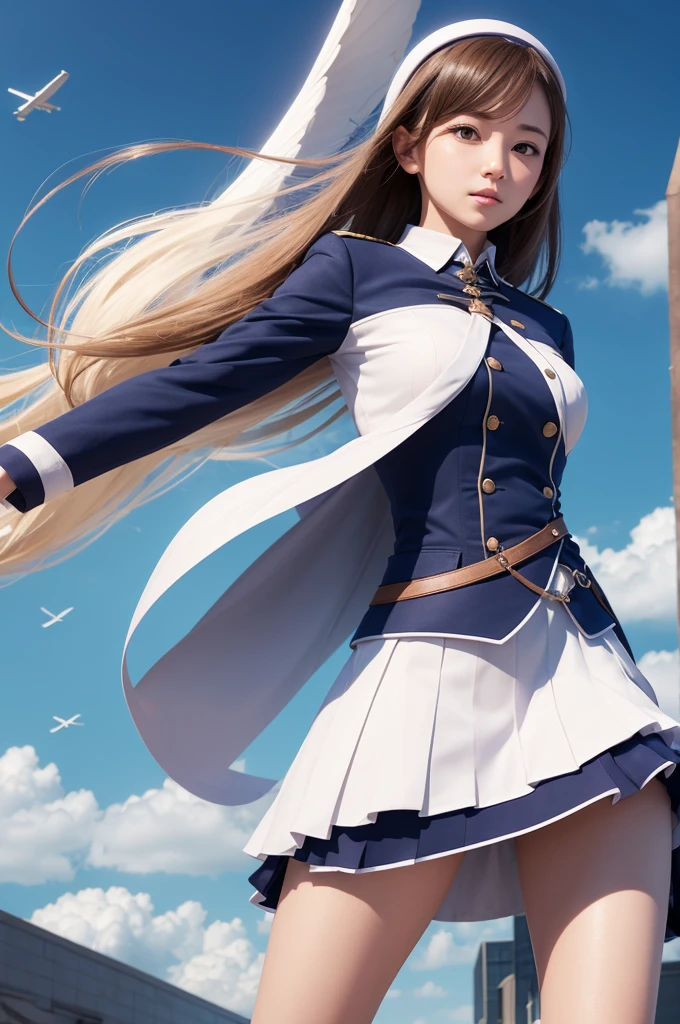 Design a heroine uniform that has the power to fly, fluffly, Modest and practical
