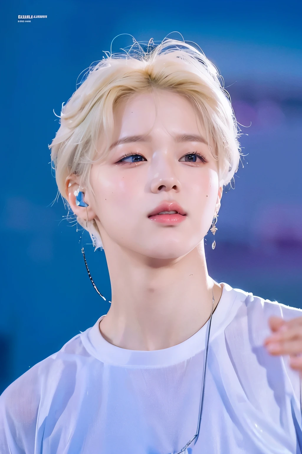 Face identical to that of Jimin from Bts, delicate features, full lips, Pale skin, light eyebrows 
