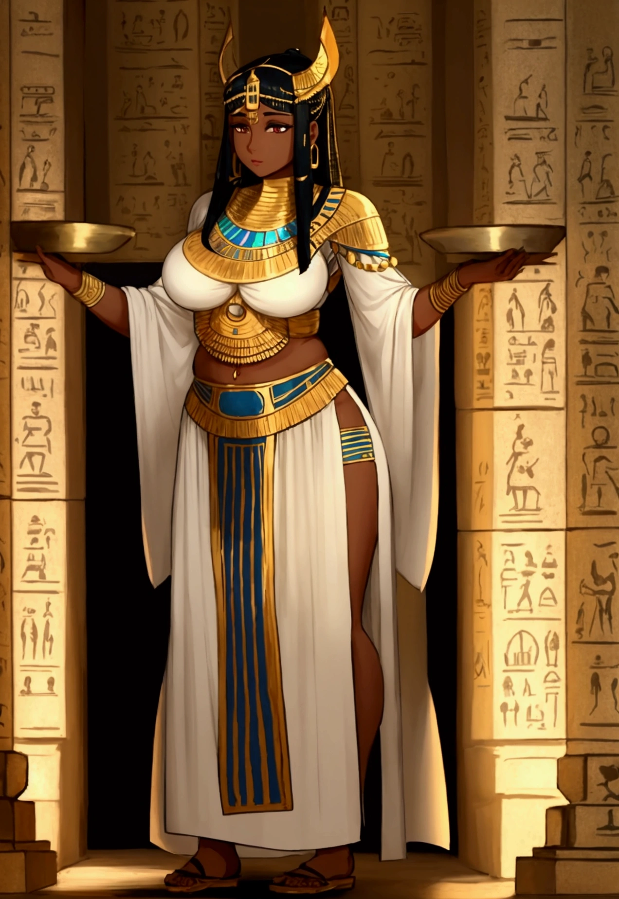 Ancient Egyptian clothes, dark skin, mature woman