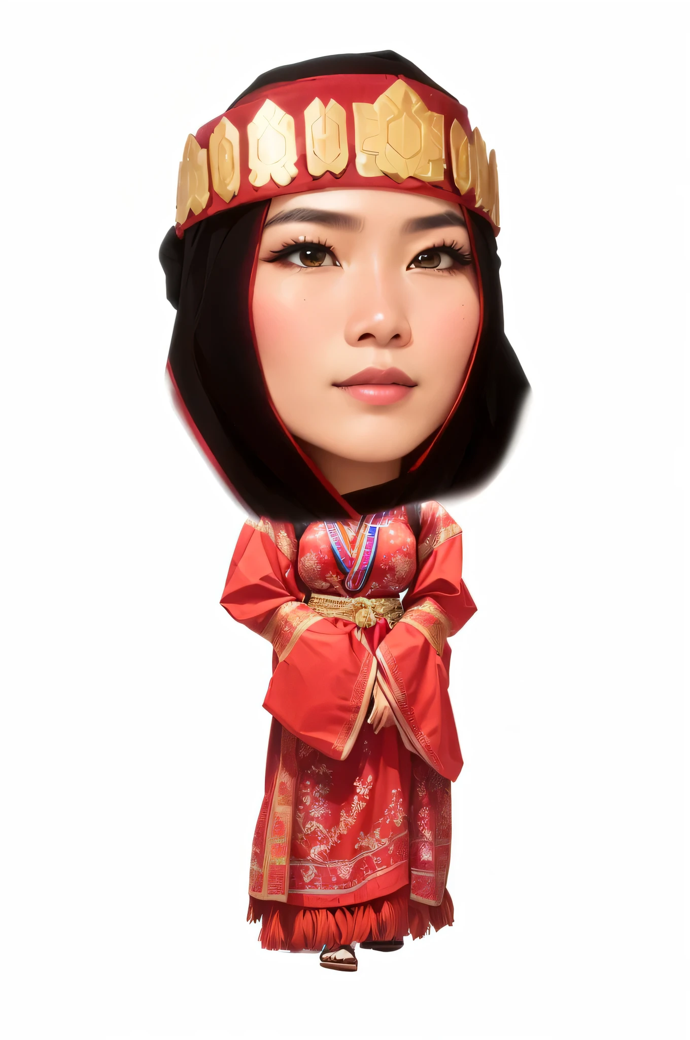 a woman in a red dress and headdress standing with her hands on her hips, Traditional clothes of North Sumatra, Indonesian people, costume, traditional dress, traditional clothing, traditional clothes, wearing authentic attire, traditional costume, traditional tai costume, authentic costume, wearing traditional garb, tai costume, traditional, idian dress, traditional beauty, ethnic, wearing an elegant tribal outfit, larapi