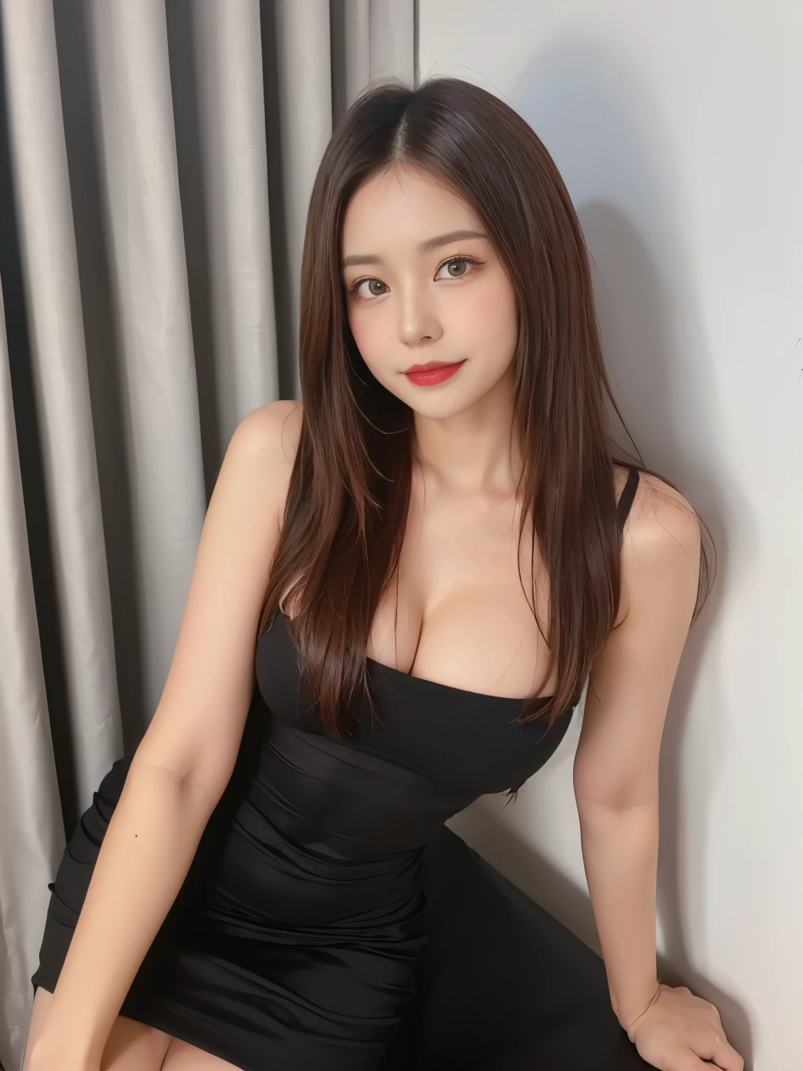 (Realistic, Photorealistic: 1.37), (Masterpiece, Best Quality: 1.2), (Ultra High Resolution: 1.2), (RAW Photo: 1.2, shots on Nikon), (Sharp Focus: 1.3), (Face Focus: 1.37), (Ultra Detailed CG Unified 8k Wallpaper: 1.2), (Beautiful Skin: 1.2), (pale Skin: 1.3), (Hyper Sharp Focus: 1.5), (Ultra Sharp Focus: 1.5), ( Beautiful pretty face: 1.3), (super detailed background, detail background: 1.3), break, very cute and beautiful Japan pictures of woman, (sexy model), professional attire, (22 years old: 1.1), portrait of a girl with a bright smile, upper body image, When viewed from the front, the composition is symmetrical, (Studio lighting: 1.3), (Cinematic lights: 1.3), (backlight: 1.3), dim lighting, lighting that covers the whole body, (looking straight at you, standing:1.3, arms down:1.3, random, model pose), break, (shiny-brown half up thin hair: 1.2), dark brown eyes, upturned eyes, beautiful eyes, princess eyes, ((brown hair:1.3)), single hair, bangs, Hair between eyes, Long hair, curby, abs, perfect abs, (gigantic-breast;1.37, big breast:1.37, big cleavage:1.37), (thin waist: 1.15), (detailed beautiful girl: 1.4), (bare shoulder, Chest squeezed together, View viewer, (blue camisole:1.3, black box-long-skirt:1.3, teacher fashion style, attractive look), Solo, Parted lips, pink lips, (shiny skin), sweat, (school room background:1.5), (light seductive smile:1.25), ((Perfect Female Body)), (Upper Body Image:1.3), Frame the Head, Perfect Anatomy, Perfect Proportions, 8.5 Life-Size, Face Focus, Ultra Realistic Photo, Hyper Sharp Image, Hyper Detail Image,girl wear glasses