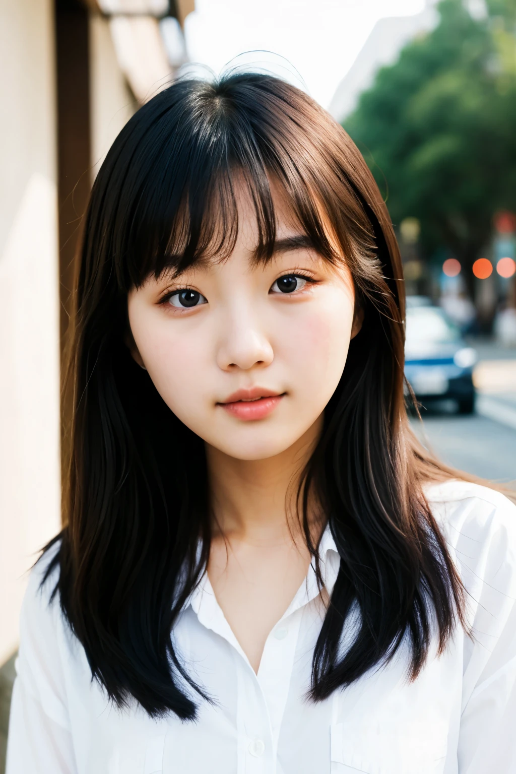 Young Korean girl, blue eyes, realist