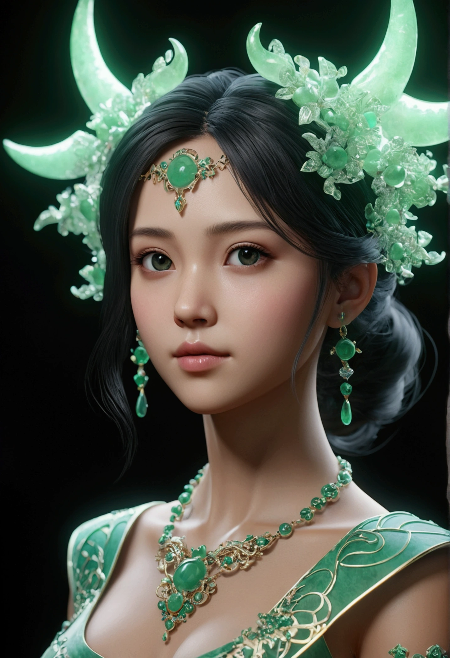 Jade Fractal,luminescent,1 Girl,。(Best quality,4K,8K,A high resolution,Masterpiece:1.2), (Realistic,Photorealistic,photo-realistic:1.37).,Shiny,Exquisite,Monster,Unreal Engine 5,Texture,