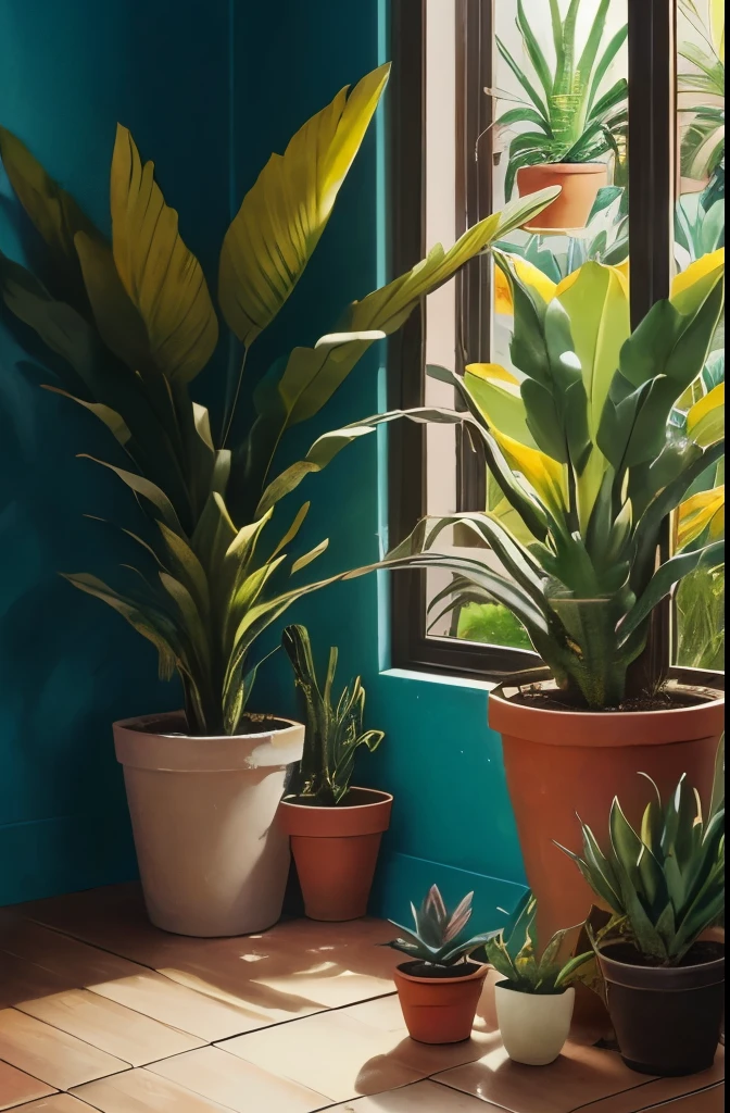there are two potted plants that are sitting in a pot, bromeliads, flowering pineapples, colorful tropical plants, beautiful plants, ❤🔥🍄🌪, tropical flower plants, large exotic flowers, blooming tropical flowers, blue and yellow fauna, tropical houseplants, cactus and flowers, flowering pineapples and orchids, huge flame fantasy plant, tropical flowers