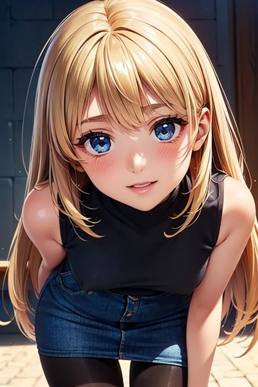 #Basics A girl is posing for a photo, (((One Girl))), (((Baby Face:1.4)) + ((cute:1.4)) + ((s old))),
break
#Clothing Accessories
(Black high neck sleeveless shirt:1.2 + (low-cut dress:1.2)) + (Blue denim mini pencil skirt) + ((Black Pantyhose:1.4) : (Shiny) + (Sheer) + (Very low denier)) + (Shiny黒ハイヒール),
break
#Features
((Blonde:1.2)), ((Long side bangs:1.5 + Voluminous side bangs)), (((Straight Long Hair) : Long Hair + Voluminous Hair + Straight hair)),
((Droopy eyes:1.4, Big eyes:1.2), blue eyes), (Small breasts),
break
#background environment
((noon + Sunlit coast, cumulonimbus)),
#Facial Expression Pose
((smile, blush), (Run with your arms outstretched horizontally)),
#composition
((Face the camera, (Character Focus), (Angle from the front), (Cowboy Shot))),
break
#Body parts elements
(Slim figure),
(Detailed Hair, Beautiful Hair, Shiny Hair),
(double eyelid, Long eyelashes, Thin eyebrows:1.4),
(Expression of fine eyes, Beautiful and delicate eyes, Sparkling eyes, Eye Reflexes, Glitter Eyeliner),
(Human Ear),
(Beautiful Nose, Thin Nose),
(Shiny唇, Beautiful Lips, Thick lips), (Symmetrical facial features),
(Detailed skin, Textured skin, Beautiful Skin, Oily skin),
break
#Quality Image Quality Common
(((Highest quality)), ((masterpiece)), ((Very detailed))), ((Ultra-high resolution)), ((16K, 1080P)), ((Full HD)),
(Anatomically correct), (Realistic), (3DCG), (Oil painting),
((comics, anime)), (CG illustration), (RAW Photos),