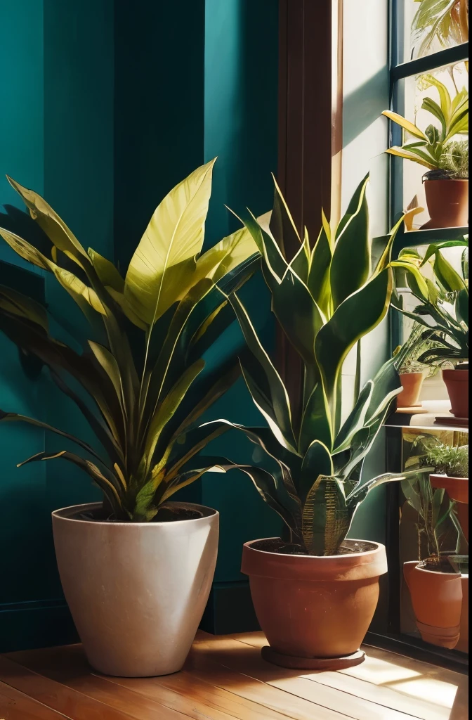 there are two potted plants that are sitting in a pot, bromeliads, flowering pineapples, colorful tropical plants, beautiful plants, ❤🔥🍄🌪, tropical flower plants, large exotic flowers, blooming tropical flowers, blue and yellow fauna, tropical houseplants, cactus and flowers, flowering pineapples and orchids, huge flame fantasy plant, tropical flowers