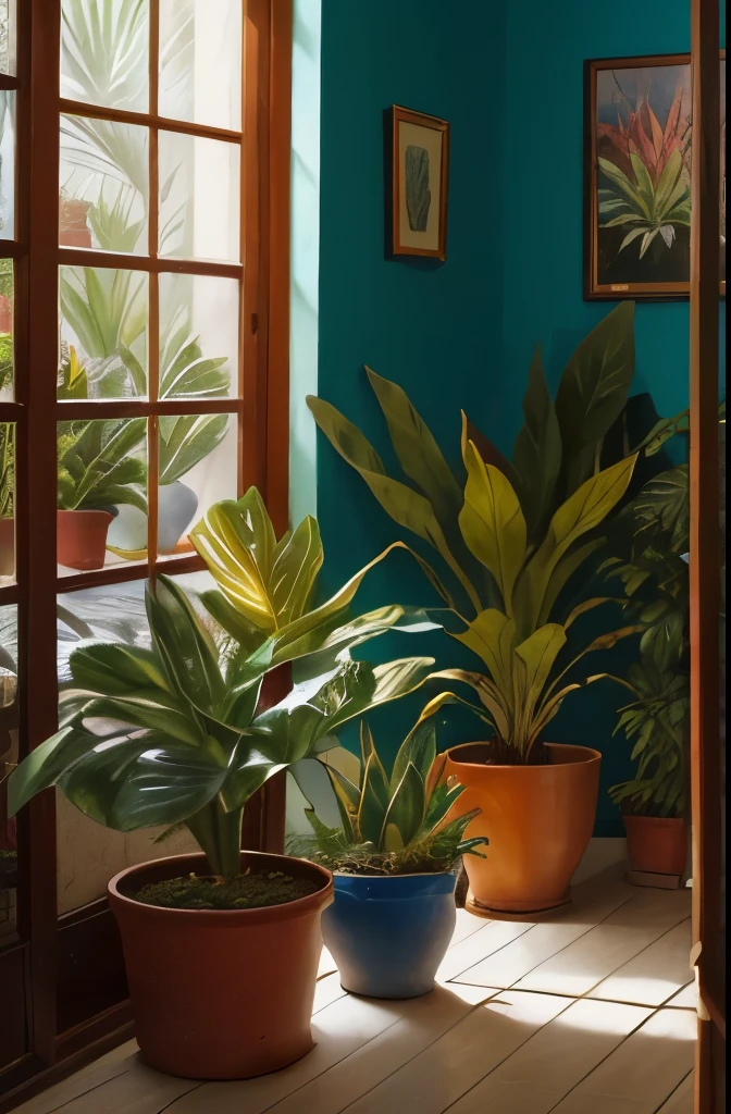 there are two potted plants that are sitting in a pot, bromeliads, flowering pineapples, colorful tropical plants, beautiful plants, ❤🔥🍄🌪, tropical flower plants, large exotic flowers, blooming tropical flowers, blue and yellow fauna, tropical houseplants, cactus and flowers, flowering pineapples and orchids, huge flame fantasy plant, tropical flowers