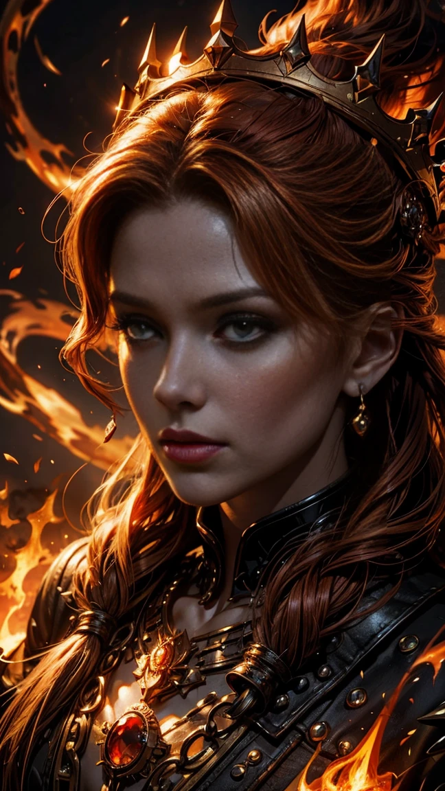 queen of fire character, a crown made of flames, photorealistic, epic, dramatic lighting