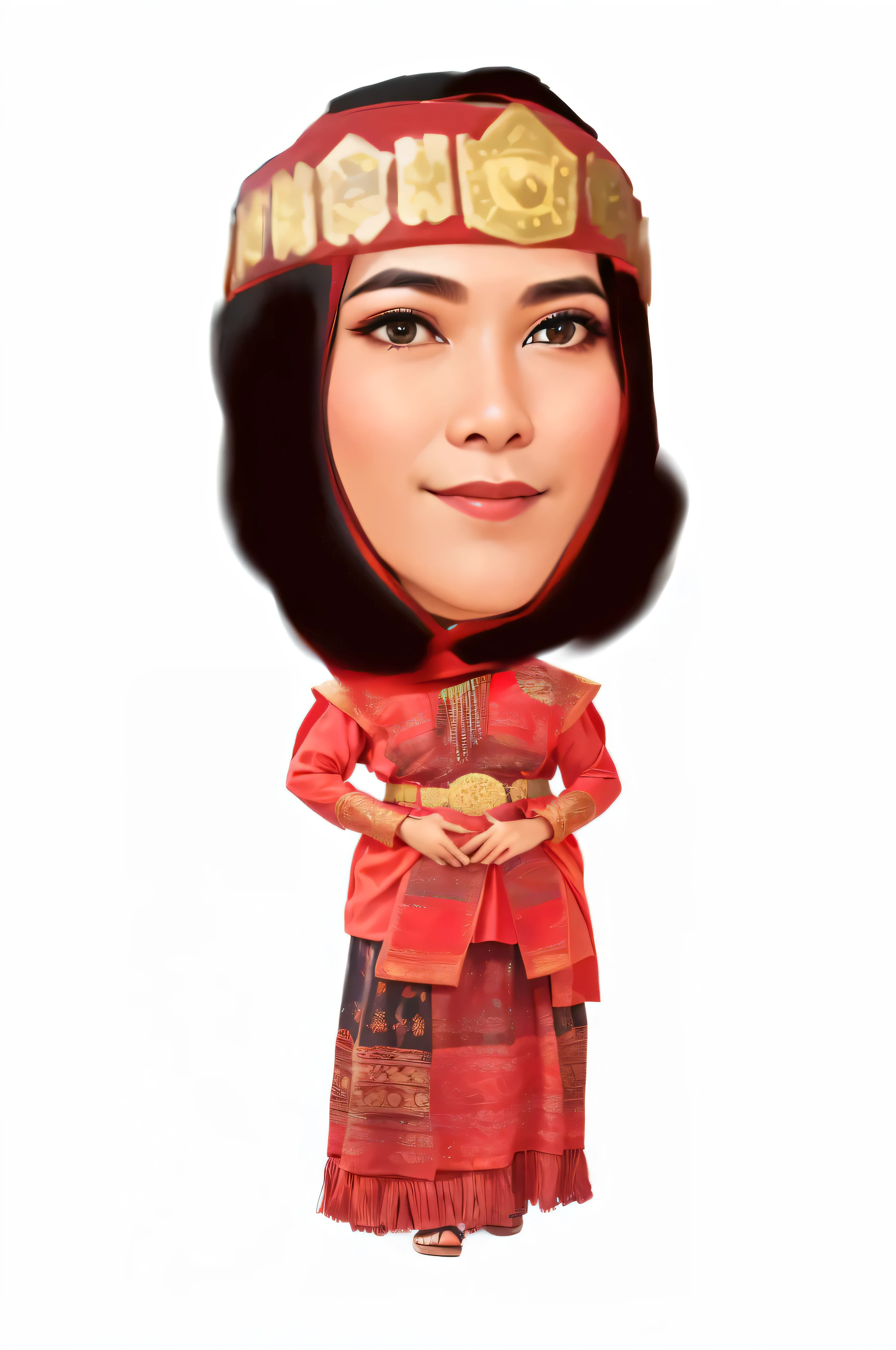 a woman in a red dress and headdress standing with her hands on her hips, beautiful black hair, Traditional clothes of North Sumatra, Indonesian people, costume, traditional dress, traditional clothing, traditional clothes, wearing authentic attire, traditional costume, traditional tai costume, authentic costume, wearing traditional garb, tai costume, traditional, idian dress, traditional beauty, ethnic, wearing an elegant tribal outfit, larapi