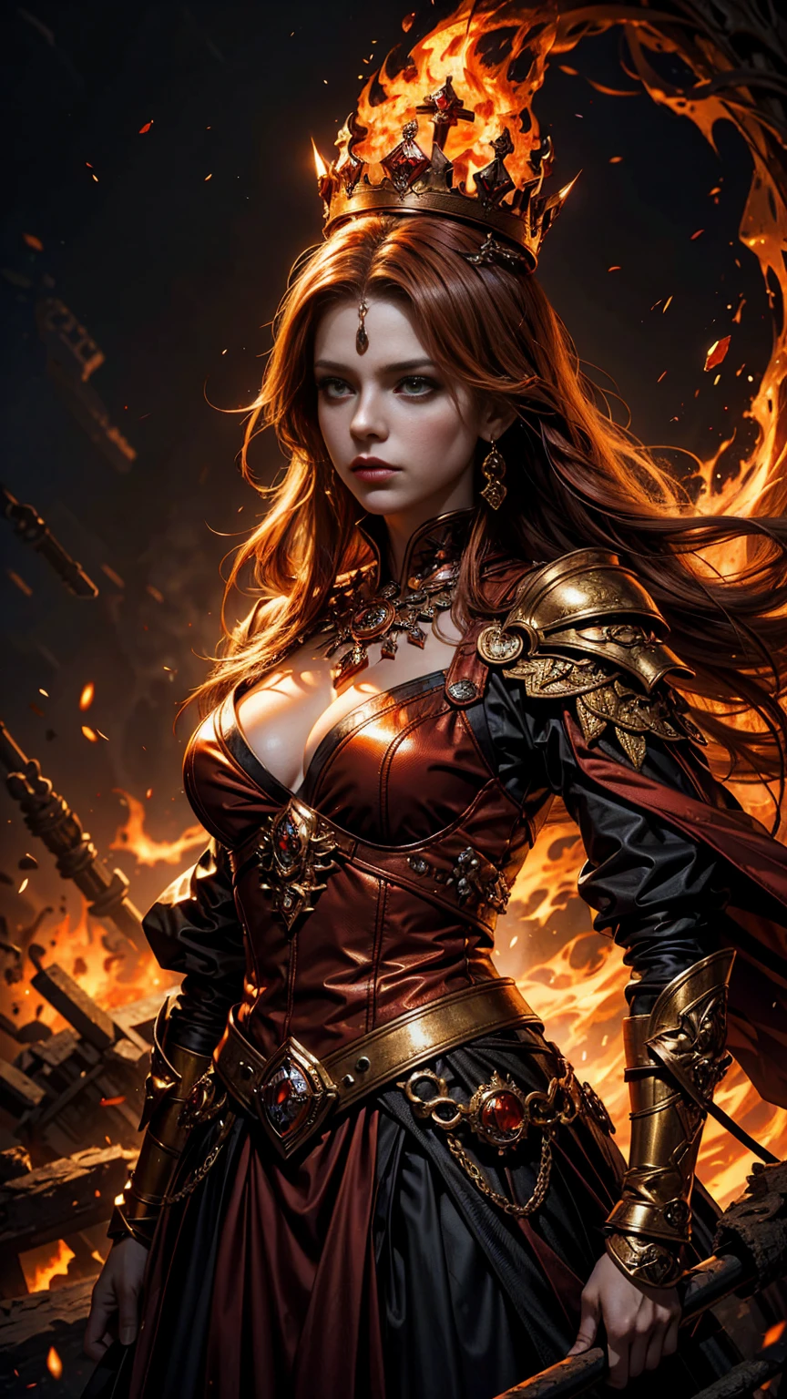 queen of fire character, a crown made of flames, photorealistic, epic, dramatic lighting
