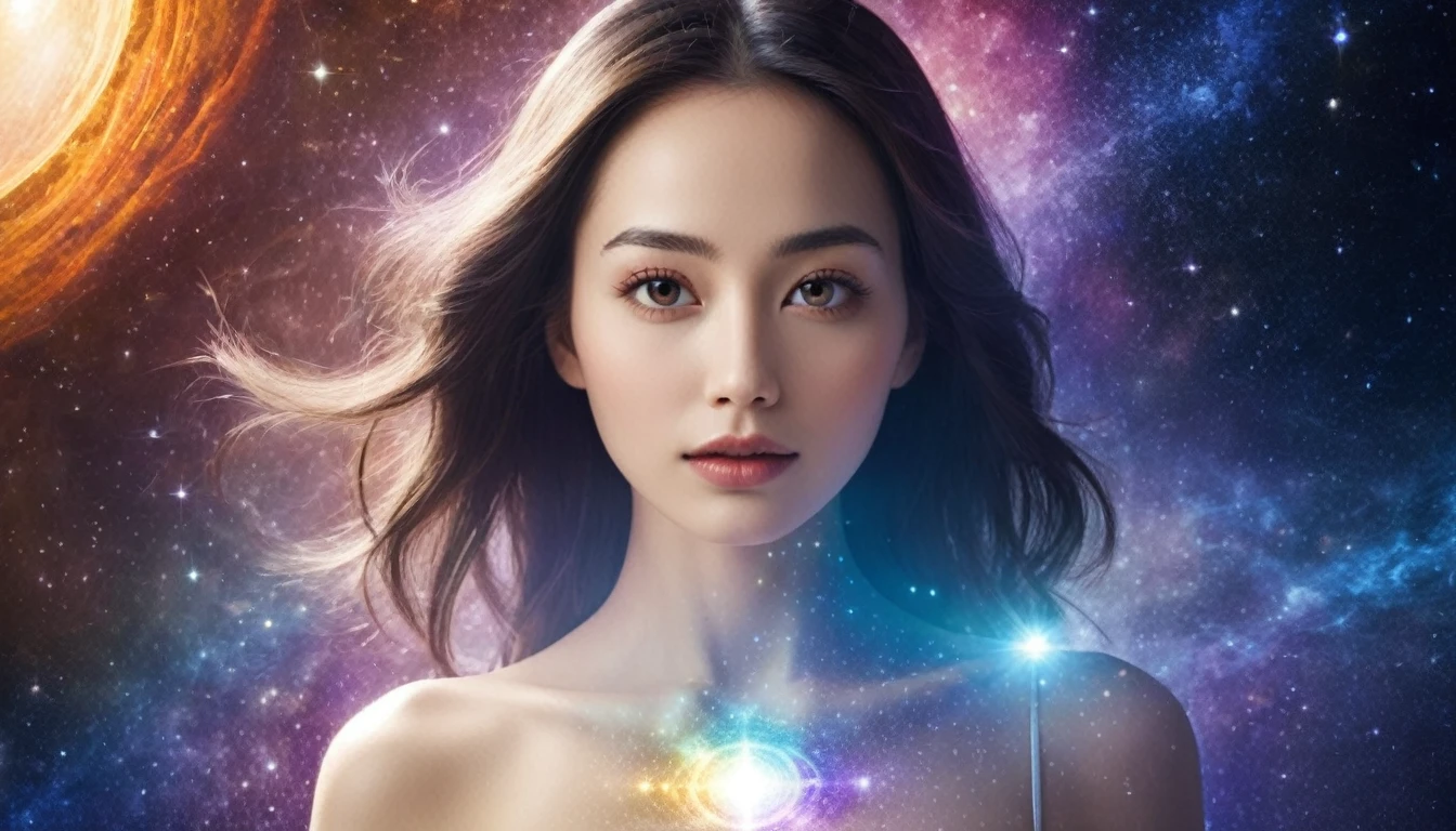A beautiful woman with a cosmic and beloved aura