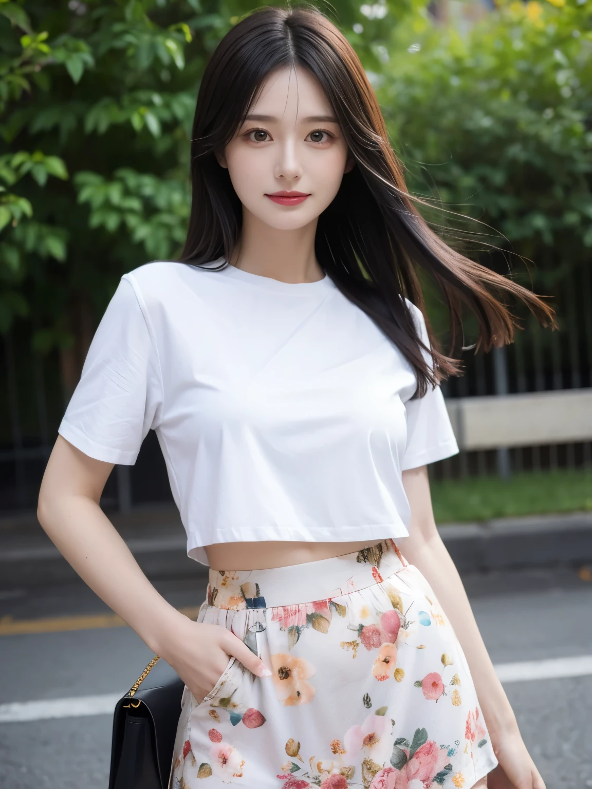 (UHD, masterpiece, anatomically correct, textured skin, super detail, best quality, highres, 8k, bloom, Front Light:1.2, Perfect dynamic composition,) 1girl, solo,((smile)), long hair, looking at viewer, smile, skirt, brown hair, shirt, black hair, long sleeves, brown eyes, sitting, pantyhose, high heels, sweater, crossed legs, head rest, stairs, realistic, sitting on stairs
