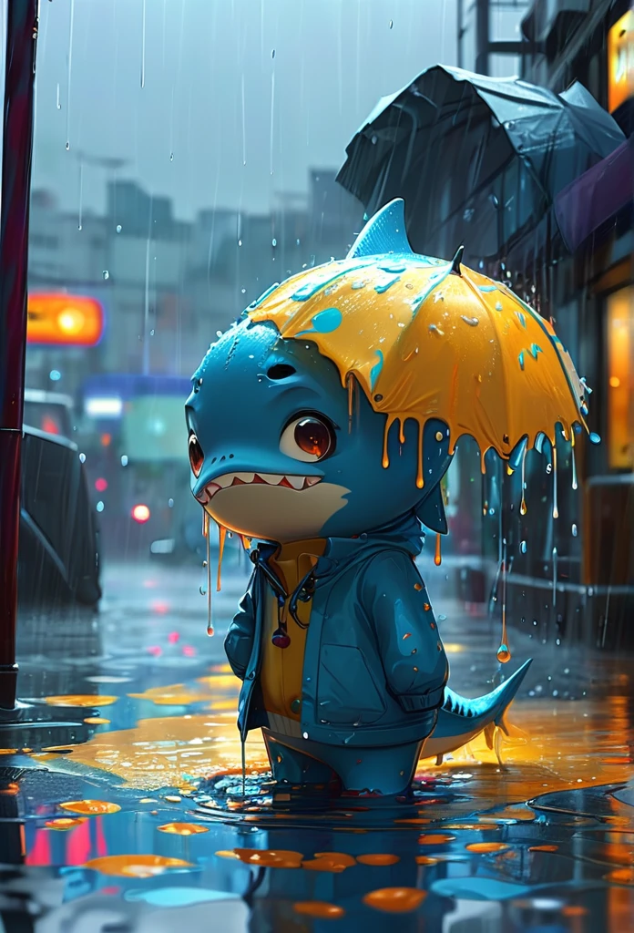 Splash Art, Cute Shark(anime, in the rain、A shark is surprised at its smartphone on the ocean floor, in the rainの涙, and sad, sad and , Emotional image, 死ぬ時のin the rainの涙のように, What is depression???, Dark illustration, rainの下, Dark Faceless Person々, sad, Dark and gloomy lighting, rain, Emotional concept art, he is sad, sadness personified、Stock chart in the background), wonderfulインスタグラム, Art Station, Colorful paint splash style+, Very detailed、Exquisitely crafted down to the last detail, Engine Unreal, wonderful, Details Complexity, Splash screen, Complementary Color, Realistic concept art, 8k resolution, deviantart masterpiece, Oil, Thick brushwork, Paint drips, Splash Art
