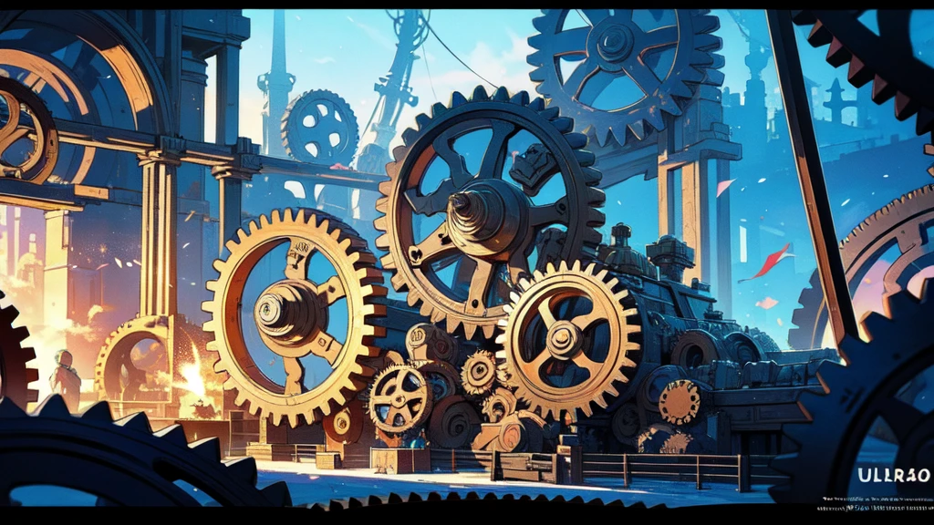 (A nation with constructions made of gears), festival, village, world of steel, GEARS, ultra detailed