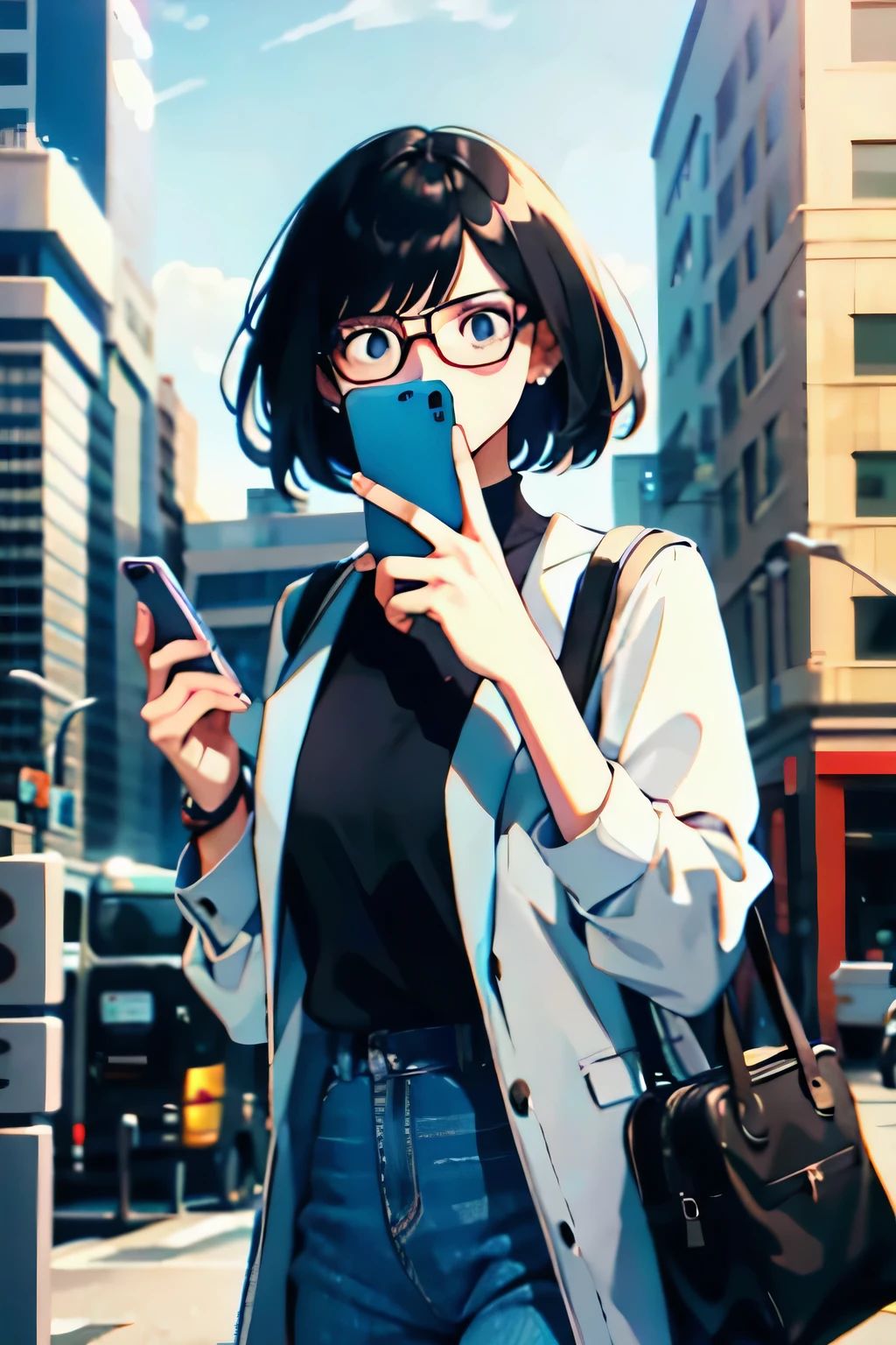 A woman looking at her mobile phone with an exasperated expression
