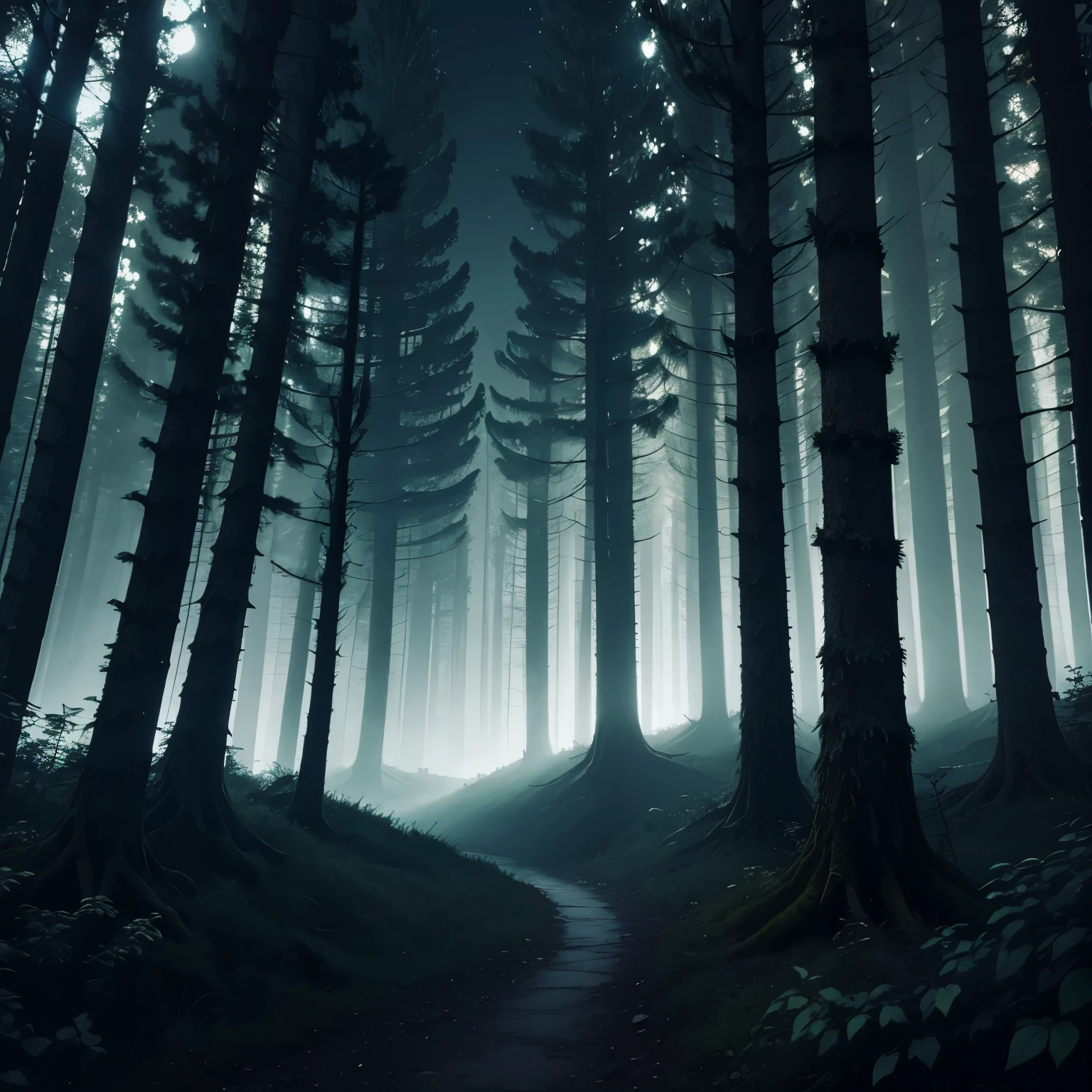 dark mysterious forest at night