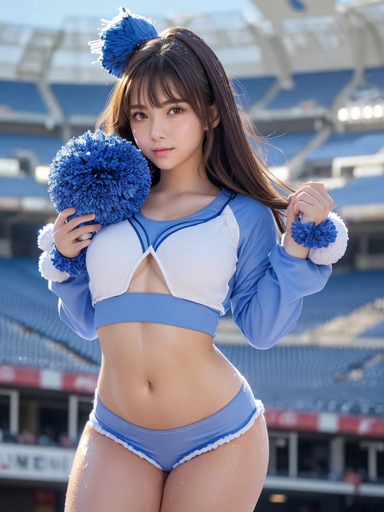 cheerleaders、A smile、s ass、large full breasts、NSFW、fullnude、Spread legs、barechested、A hyper-realistic、Small、Cute hairstyle