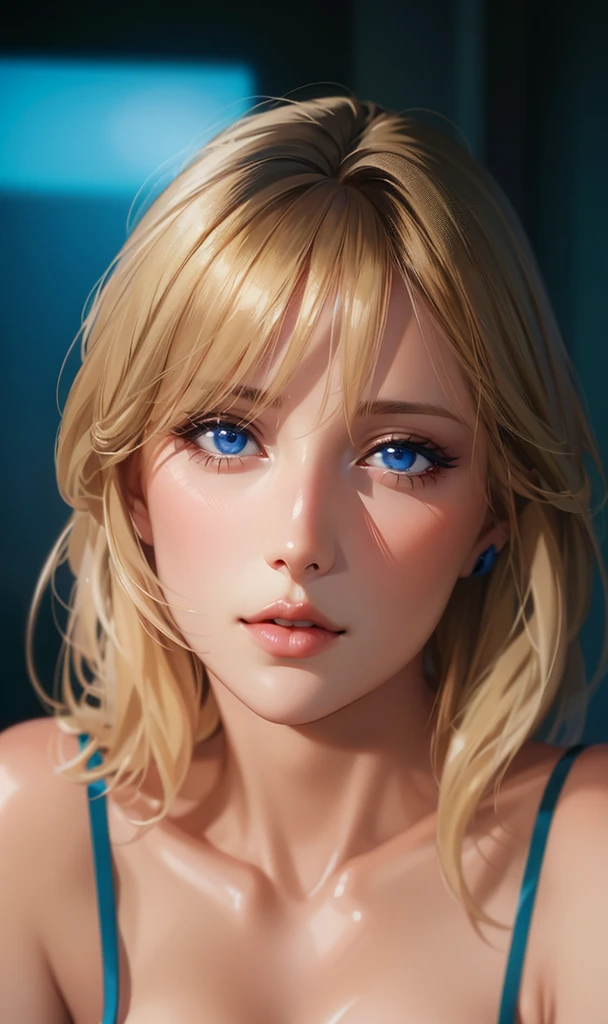 Elegant mature woman, blue eyes, blonde hair, soft light, 4k resolution, high quality, beautiful cg